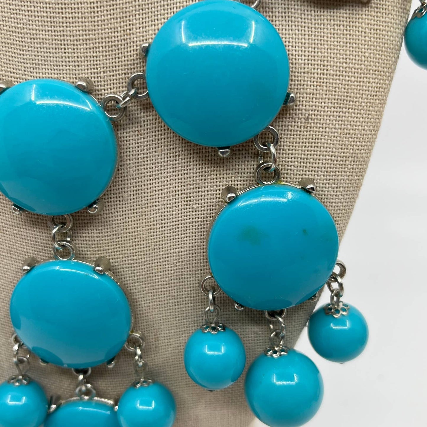 Vintage Boho Statement Bubble Necklace X-Large Long Turquoise & Silver Tone SD5
