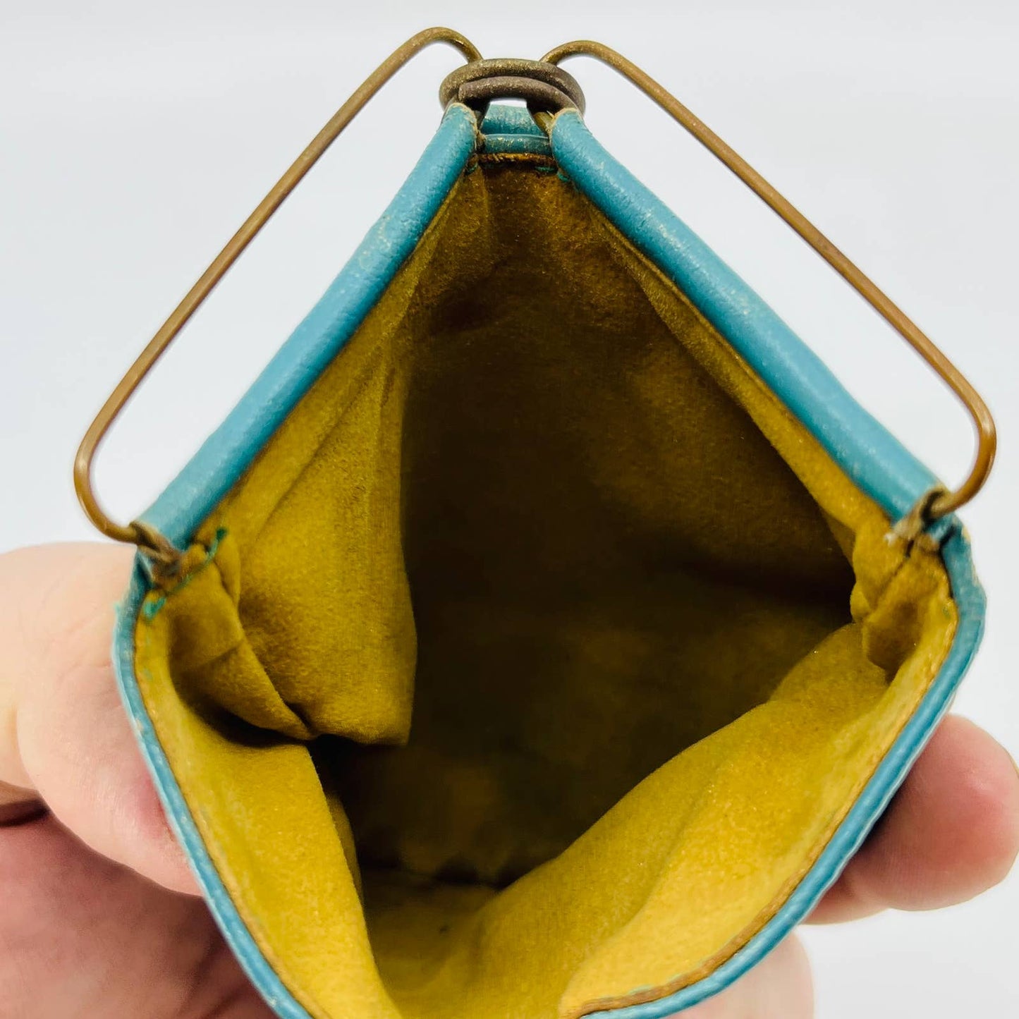 Vintage Turquoise Leather Brass Studded Coin Purse 4” SB9