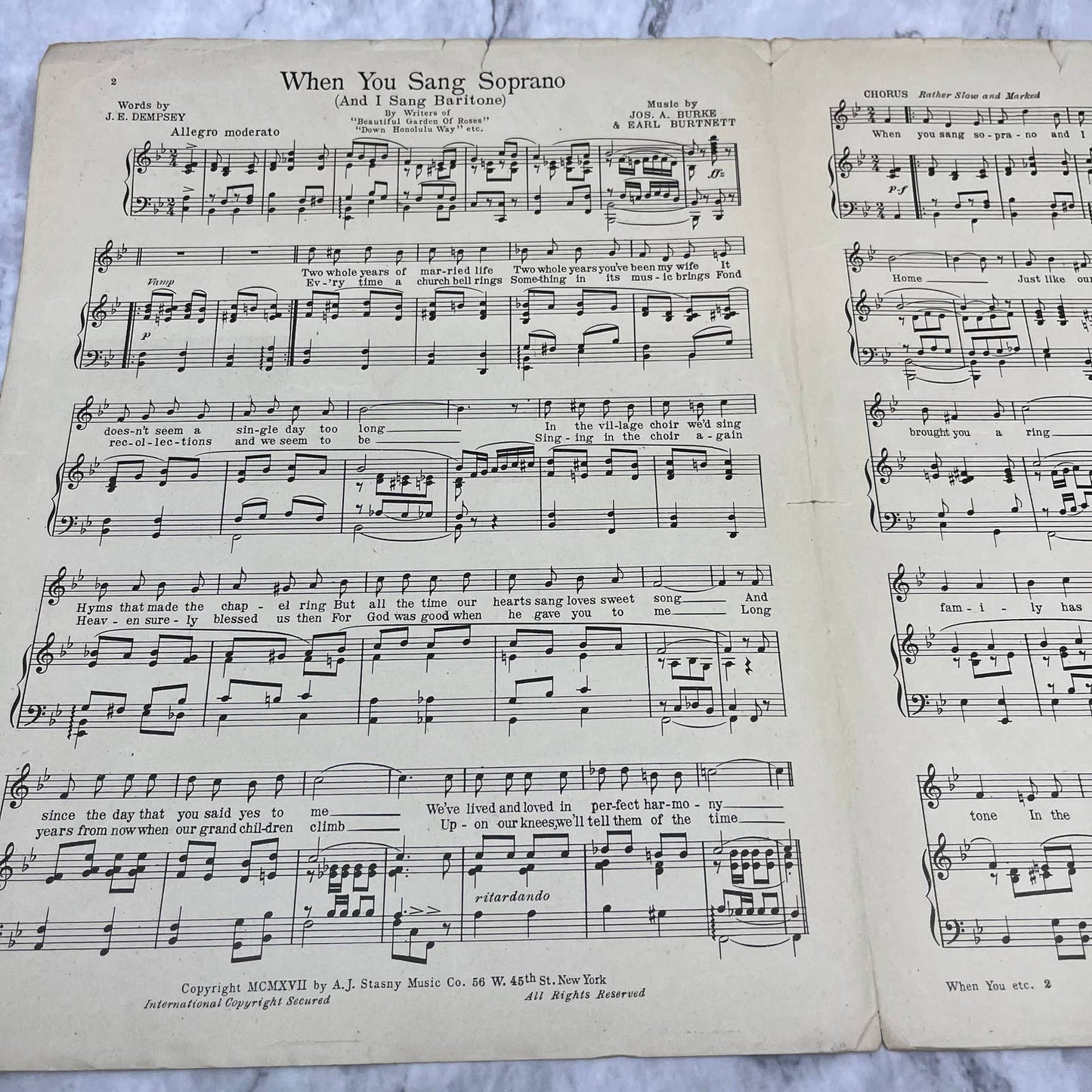 1917 When You Sang Soprano and I Sang Baritone J.E. Dempsey TH1