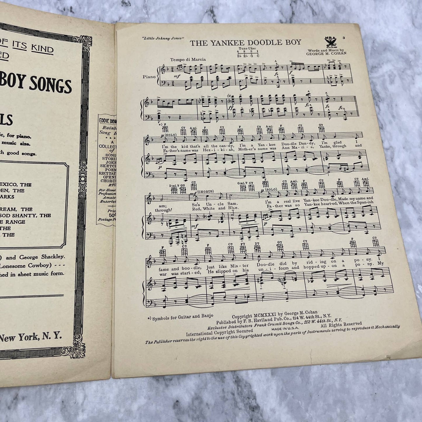 The Yankee Doodle Boy George M. Cohan 1931 Sheet Music TK2-SM3