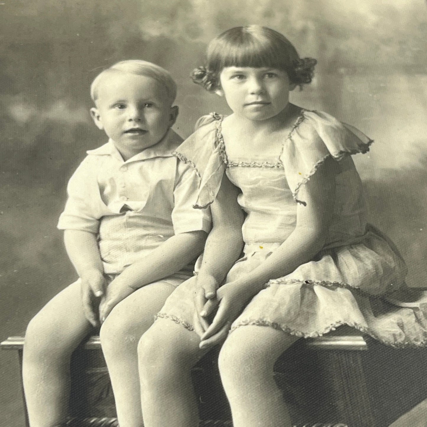 c1880 Victorian Boy & Girl on Ornate Bench CDV Kim Studio Rocky Ford CO H4-6