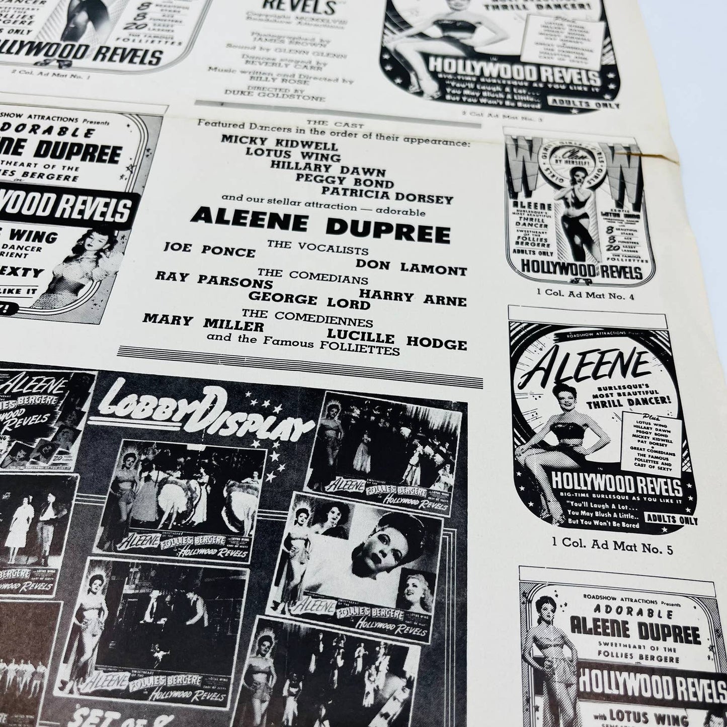 1940 Hollywood Revels Aleene Dupree Original Pressbook Burlesque Pinup 11x17 FL1