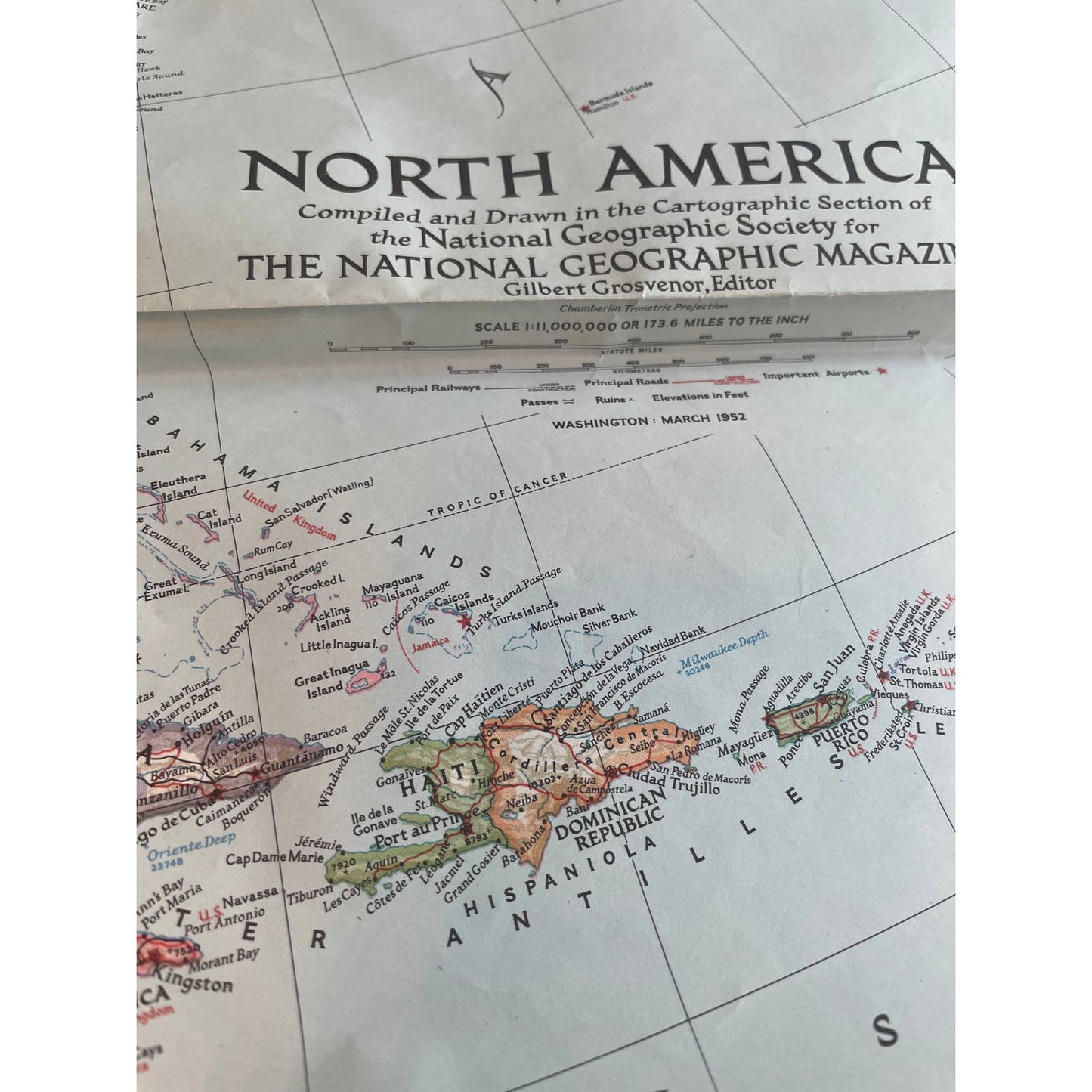 March 1952 National Geographic Map of North America vol CI, no. 3 35x28 FL3