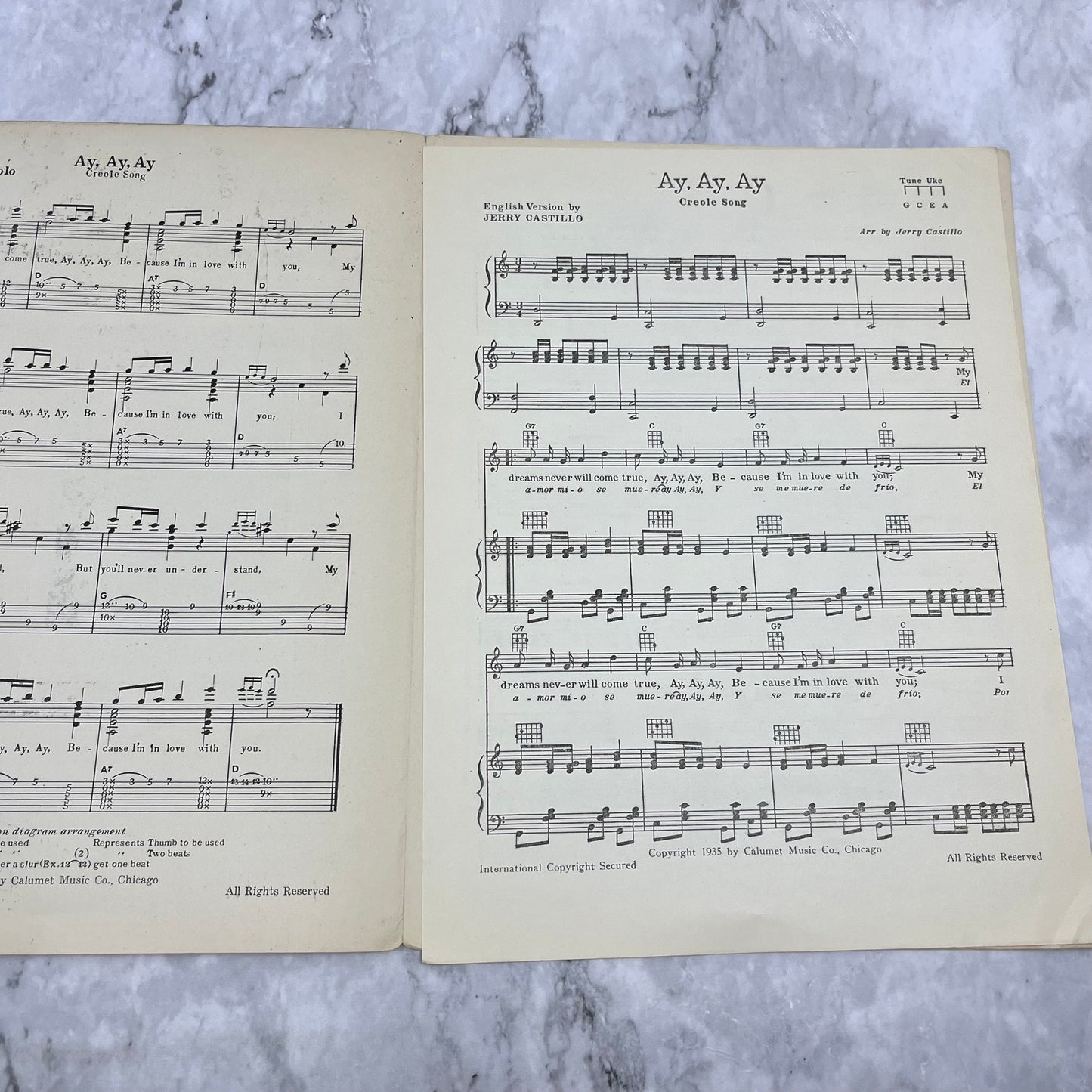 Ay, Ay, Ay, Spanish Creole Song by Jerry Castillo Carl Ravazza Sheet Music V42-4