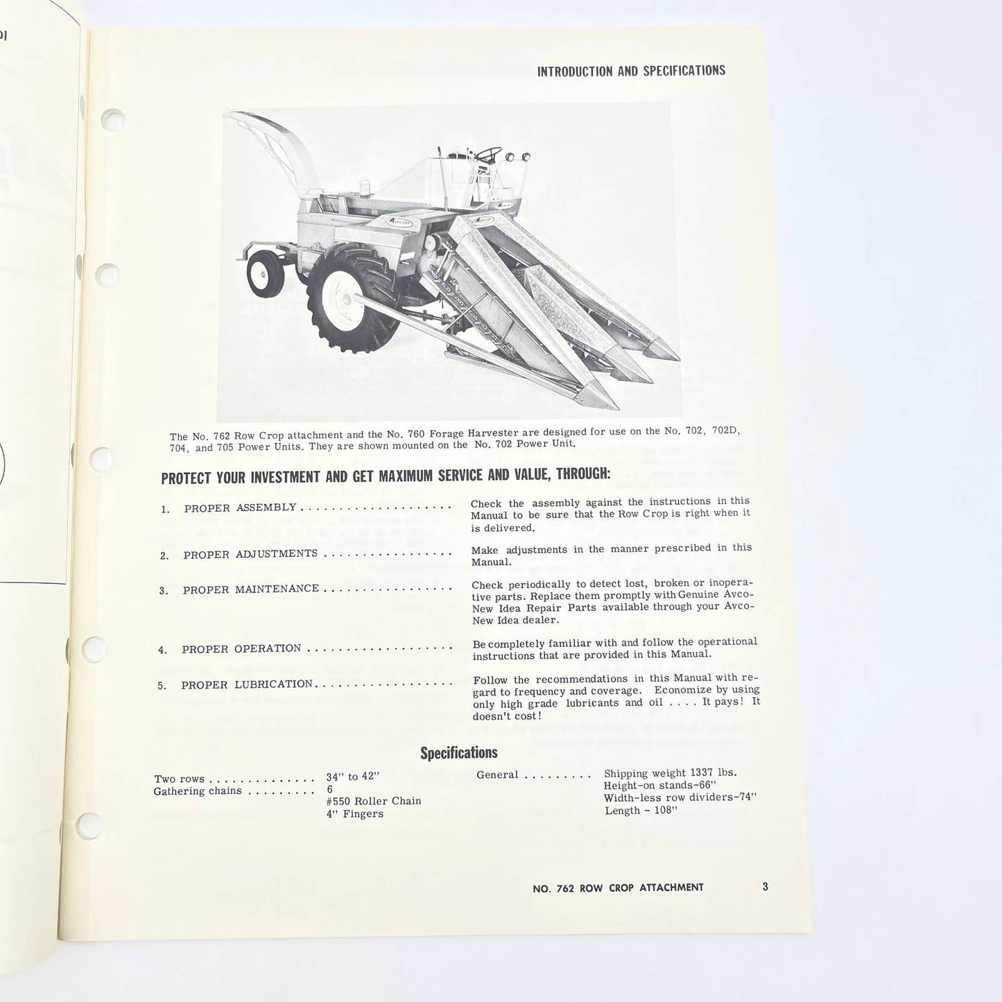 Original 1972 New Idea Operator Manual US-109 Uni-system Row Crop Attachment TB9