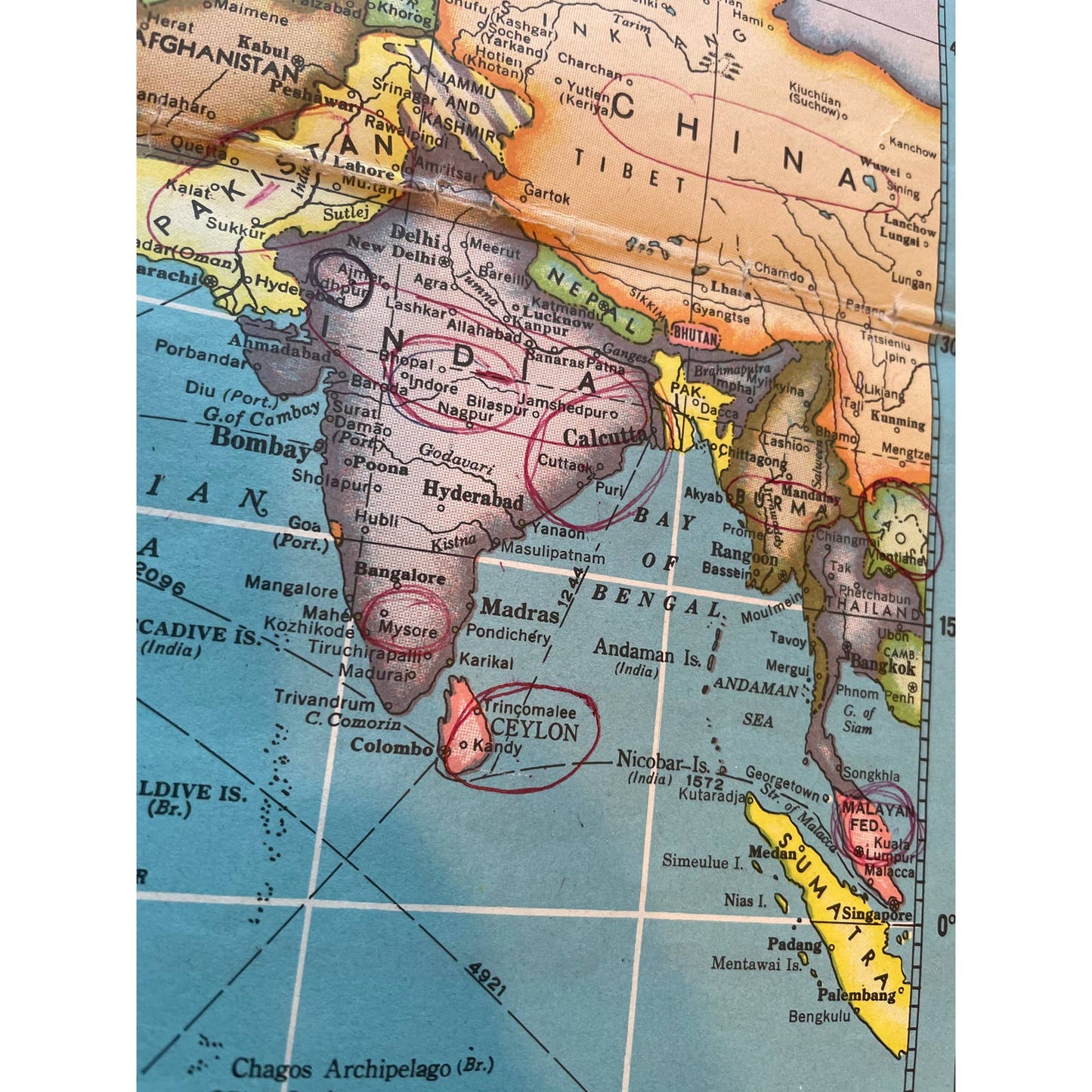 Vintage 1950's HAMMOND'S INTERNATIONAL MAP OF THE WORLD 33" x 50" FL3