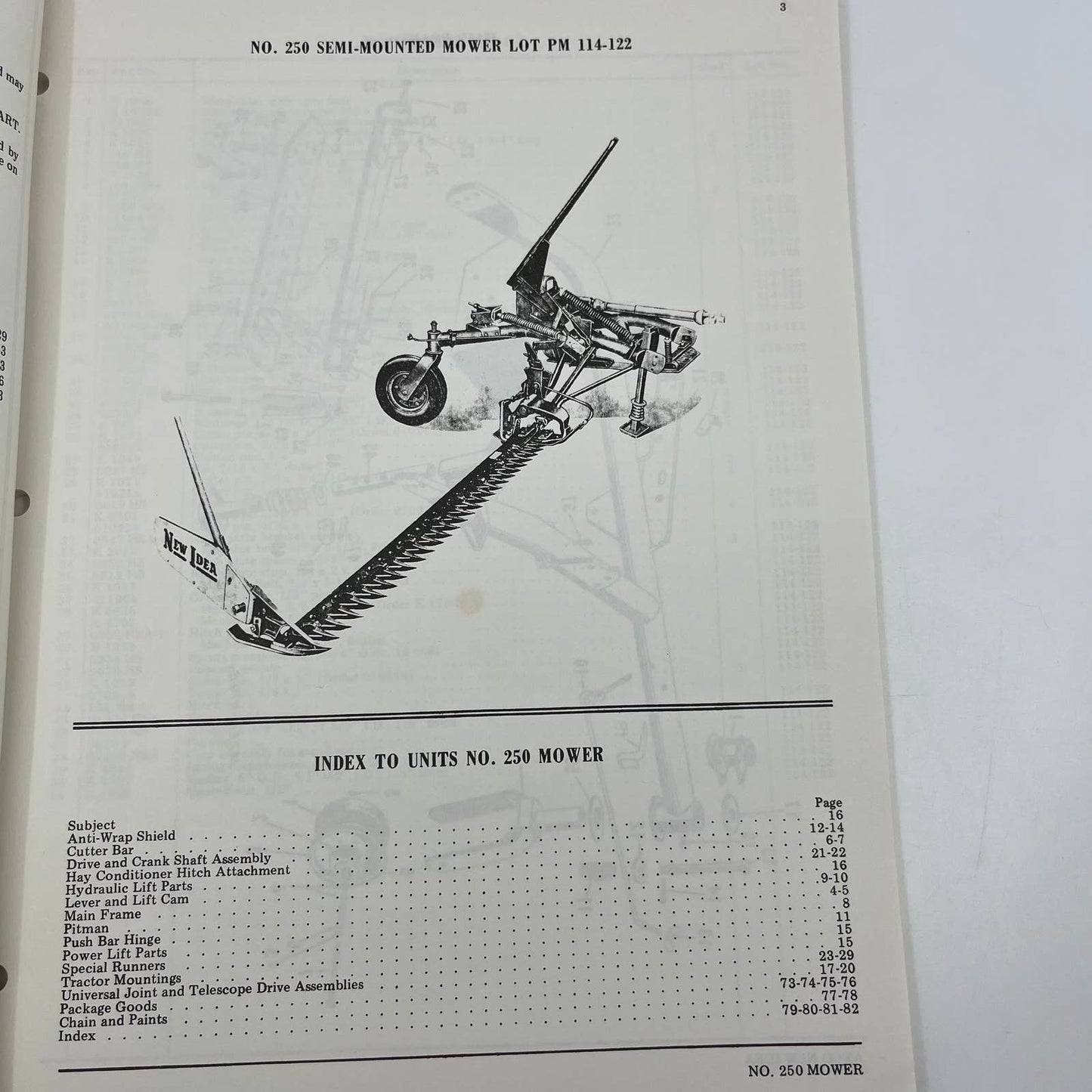 1972 New Idea Repair Parts List M 36 Semi Rear Mounted 3 Point Hitch Mower TB9