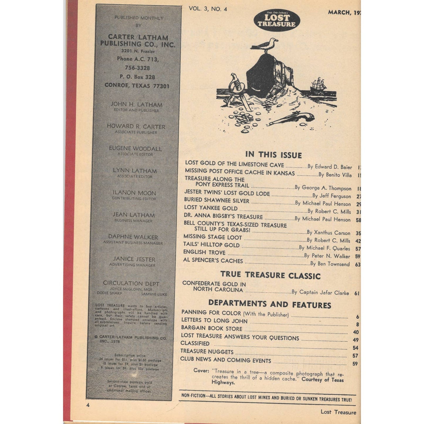 Long John Lathams Lost Treasure Magazine Lost Mines, Buried, Sunken Mar 1978 M1