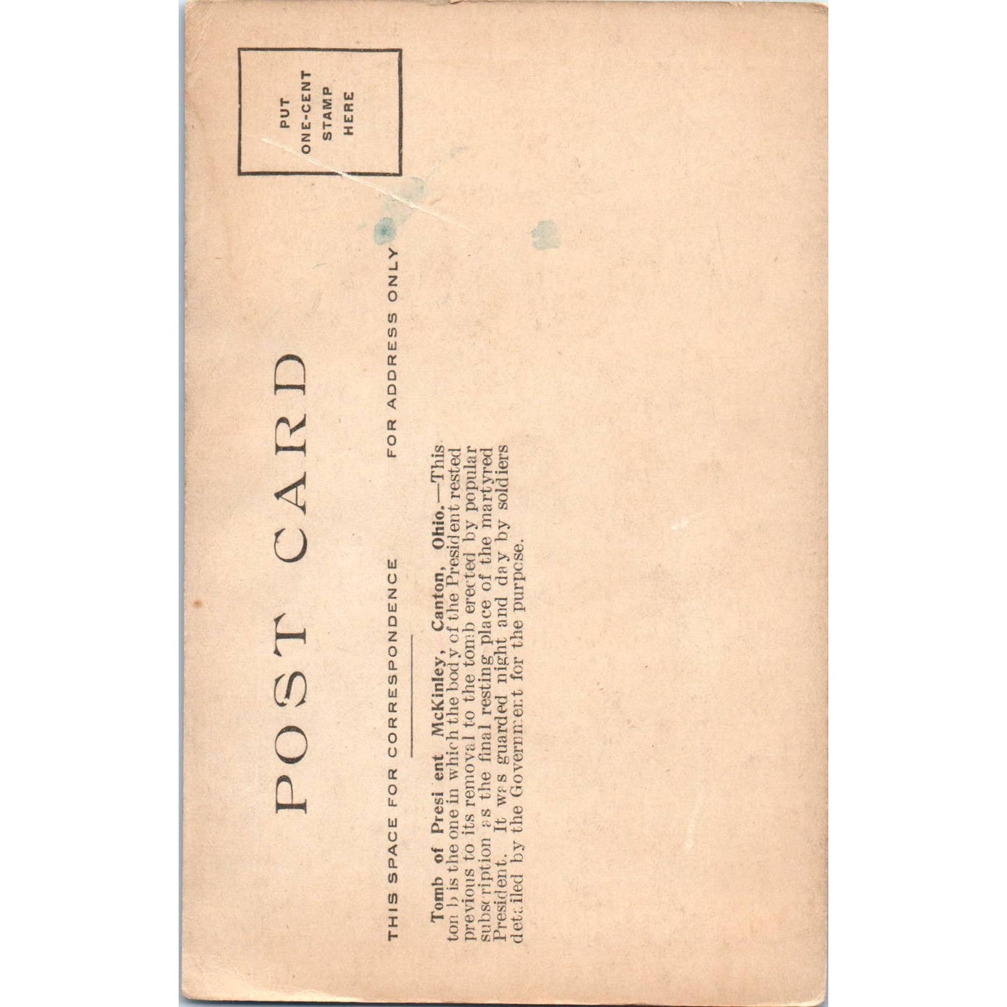 Tomb of President McKinley Canton Ohio Original Postcard TK1-P1