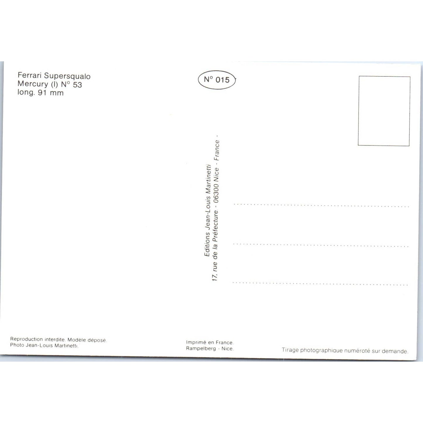 Ferrari Supersqualo Mercury French Toy Race Car Original Postcard TK1-P18