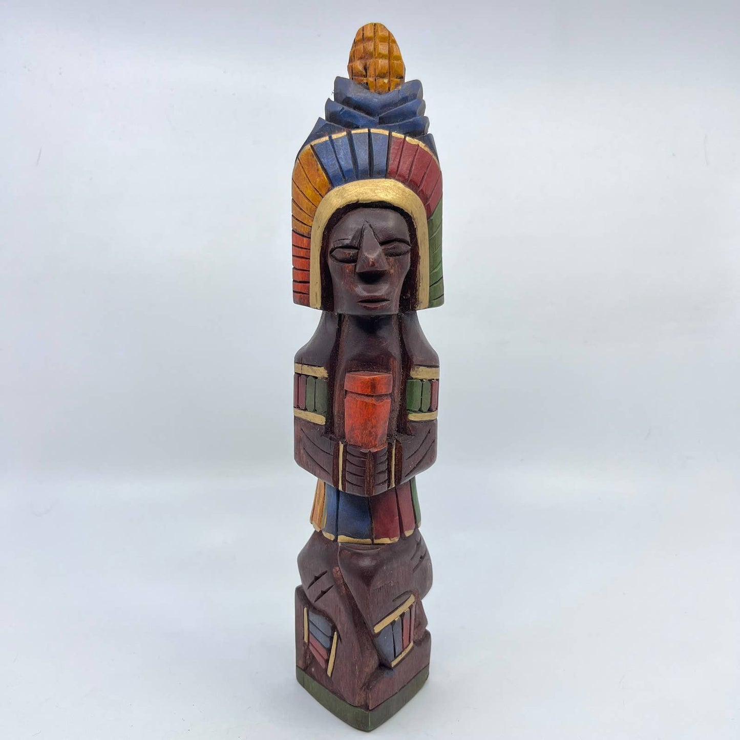 Vtg Mexican Pre Columbian Aztec Maya Priest Wood Totem Yucatan Mexico 10" TH8