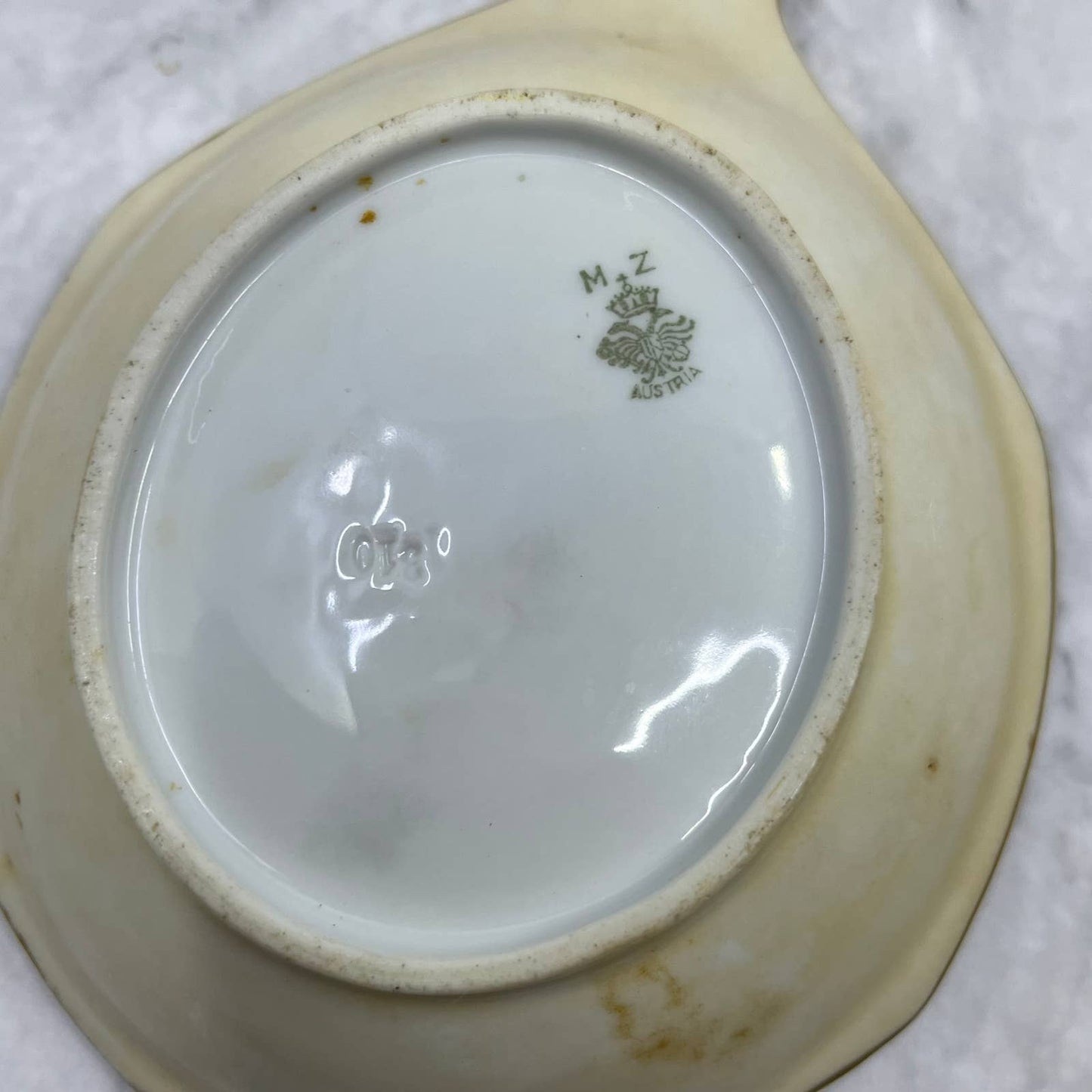 Antique M Z Austria Fine China Bowl Dish Green Floral 4.75x6.5 TE4