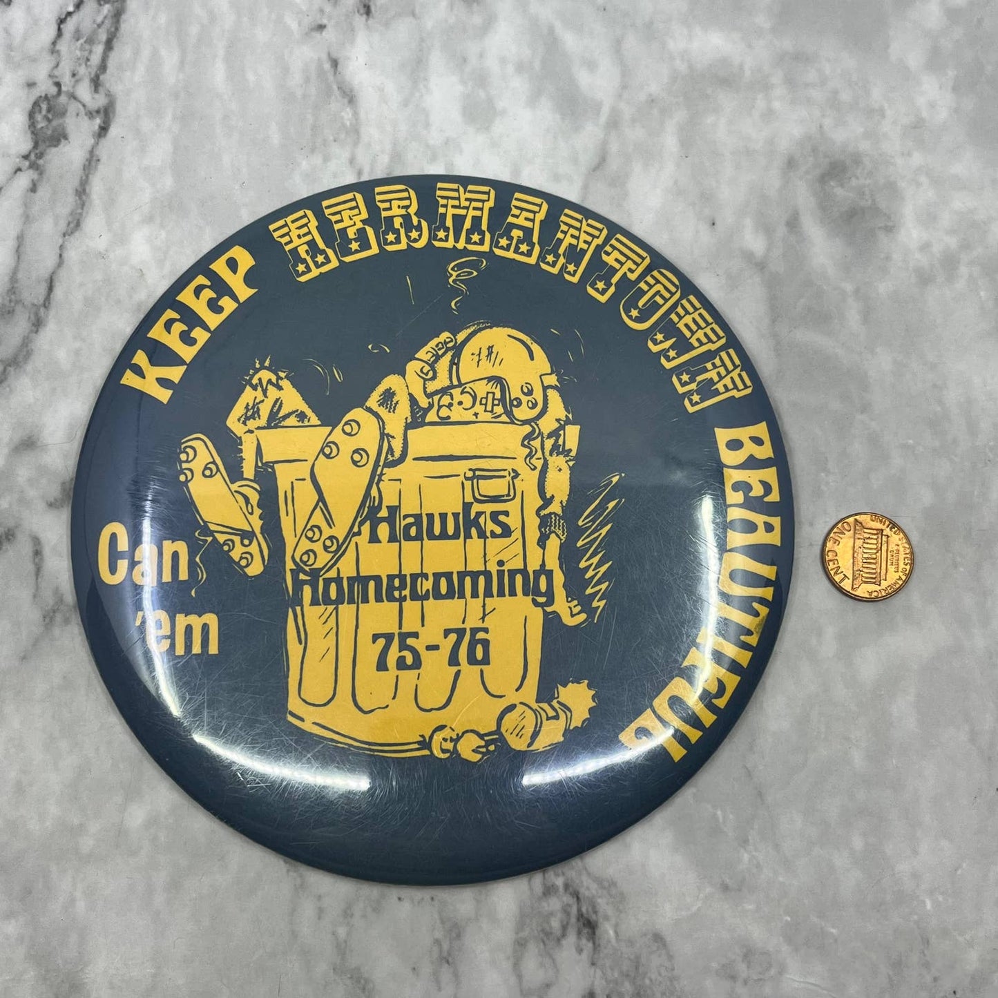1975-76 Hermantown Hawks Homecoming Football Large Pinback Button MN 6” SF1