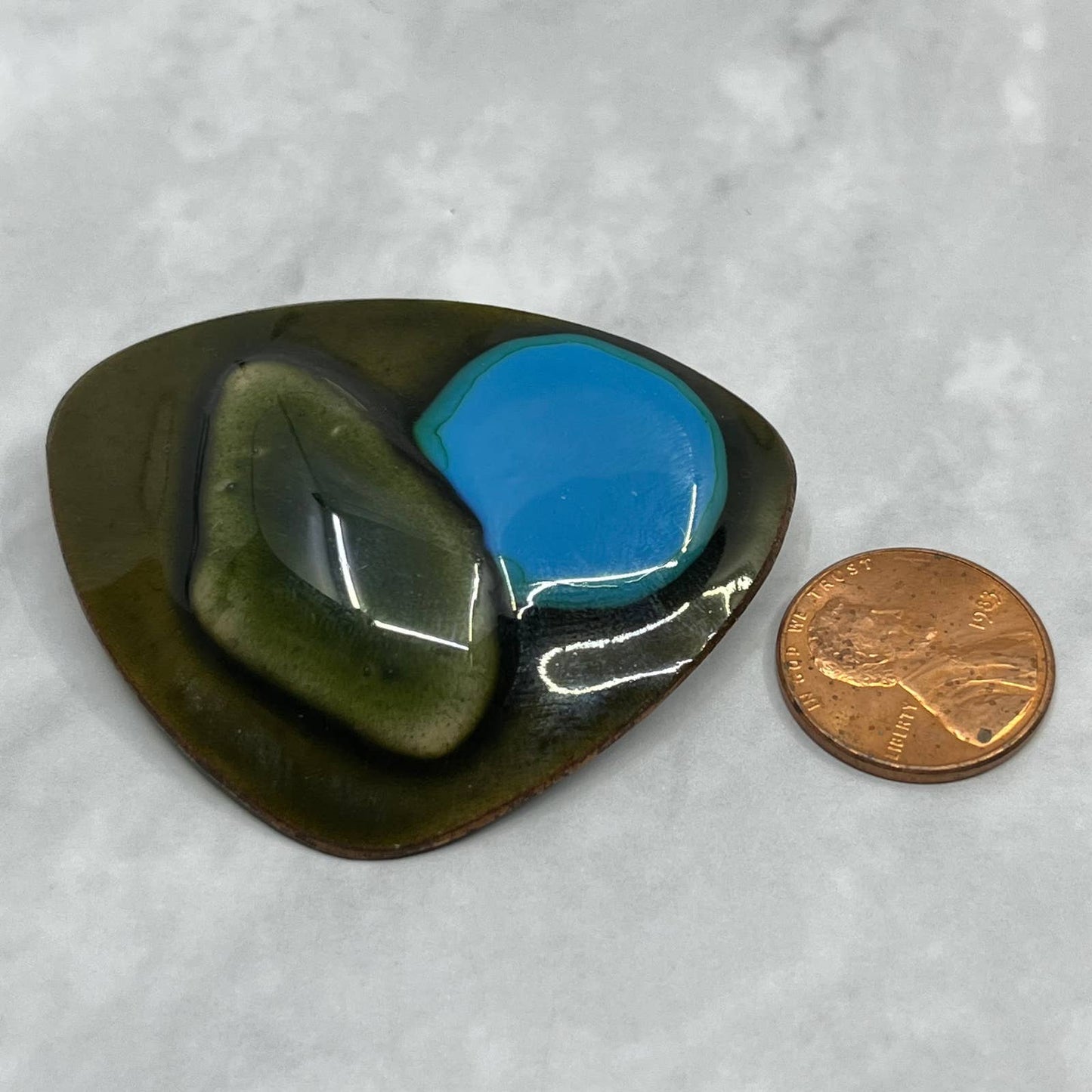 Vintage Blue Enamel Over Copper Brooch Pin MCM Design SE6