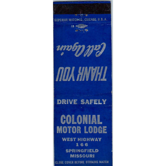 Colonial Motor Lodge Springfield MO Advertising Matchbook Cover SA9-M8