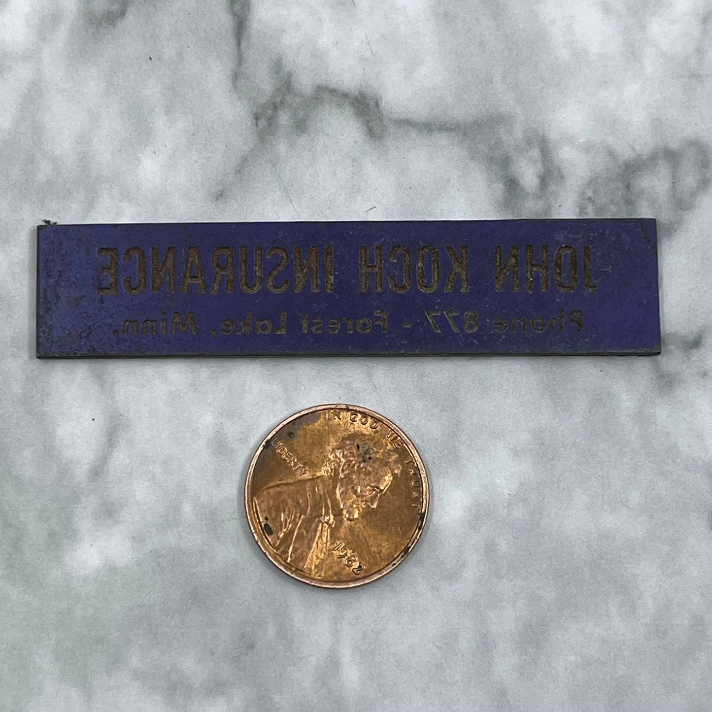 Vtg Letterpress Printers Block Plate John Koch Insurance Forest Lake MN SE822
