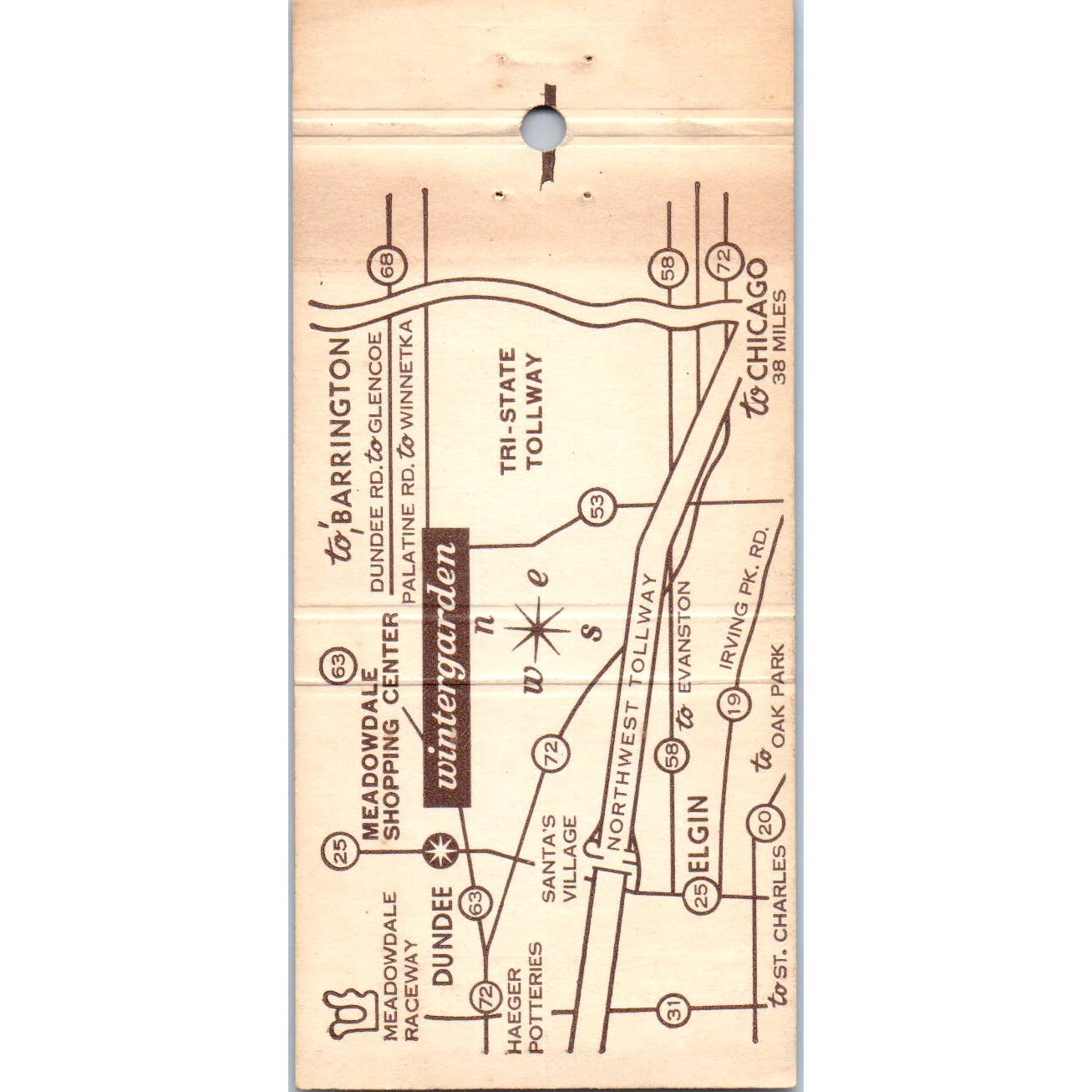 Winter Garden Restaurant Carpentersville IL Advertising Matchbook Cover SA1-M10
