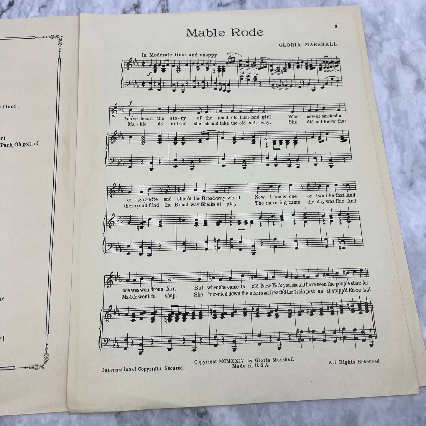 1924 Sheet Music Mable Rode Gloria Marshall Fox Trot TI1