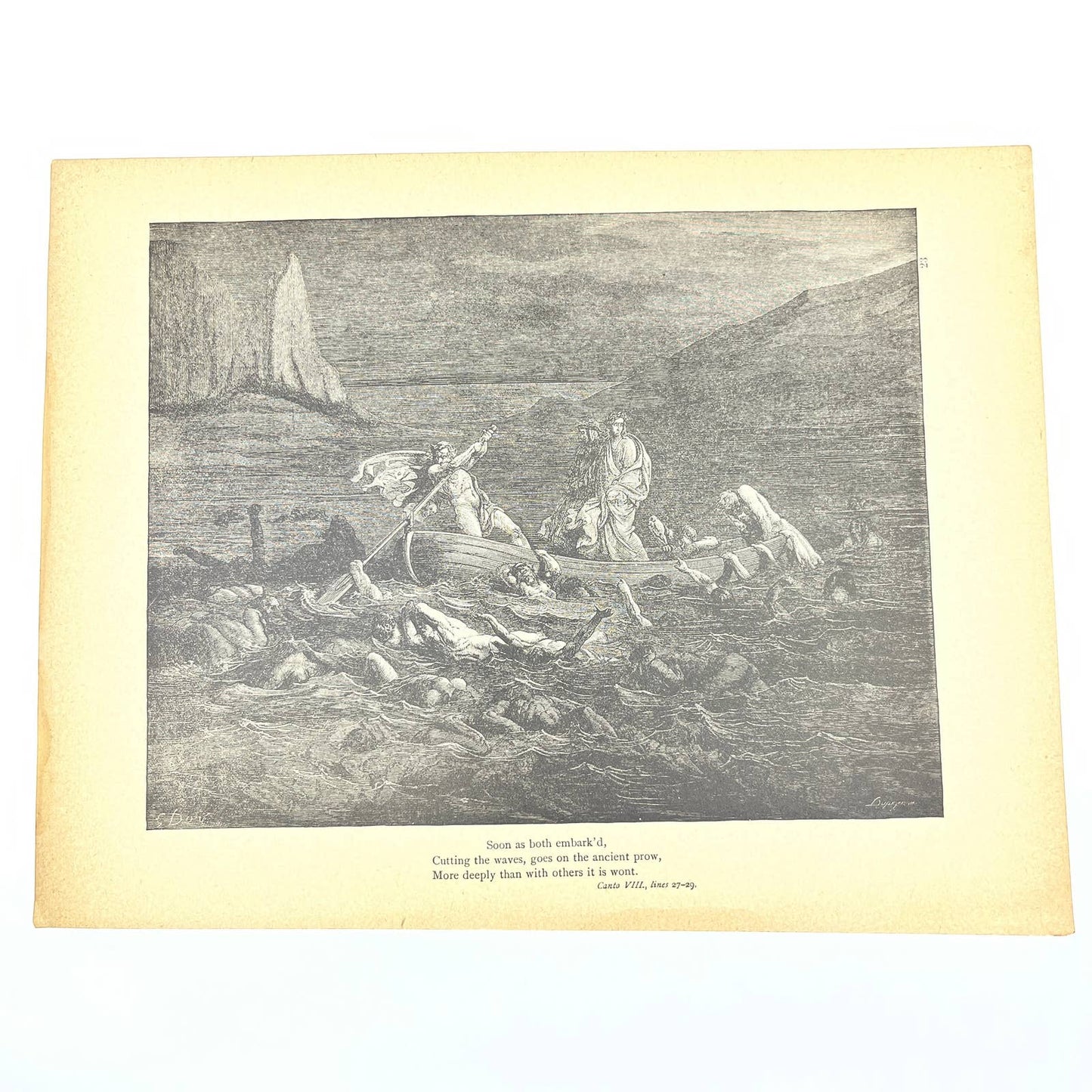 Original 1880s Gustave Dore Engraving Divine Comedy Phylegyas Ferryman Styx FL4