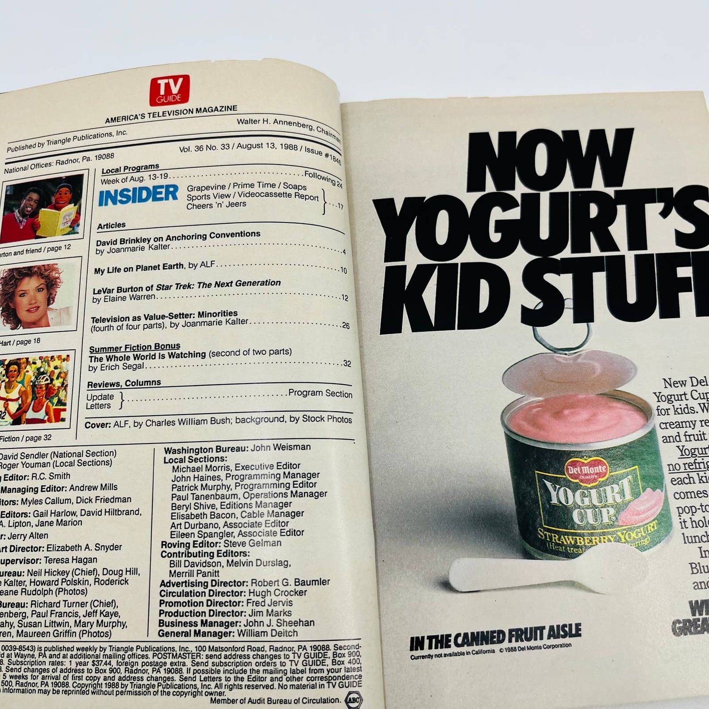 TV GUIDE Aug 13-19 1988 ALF Cover, David Brinkley TD5