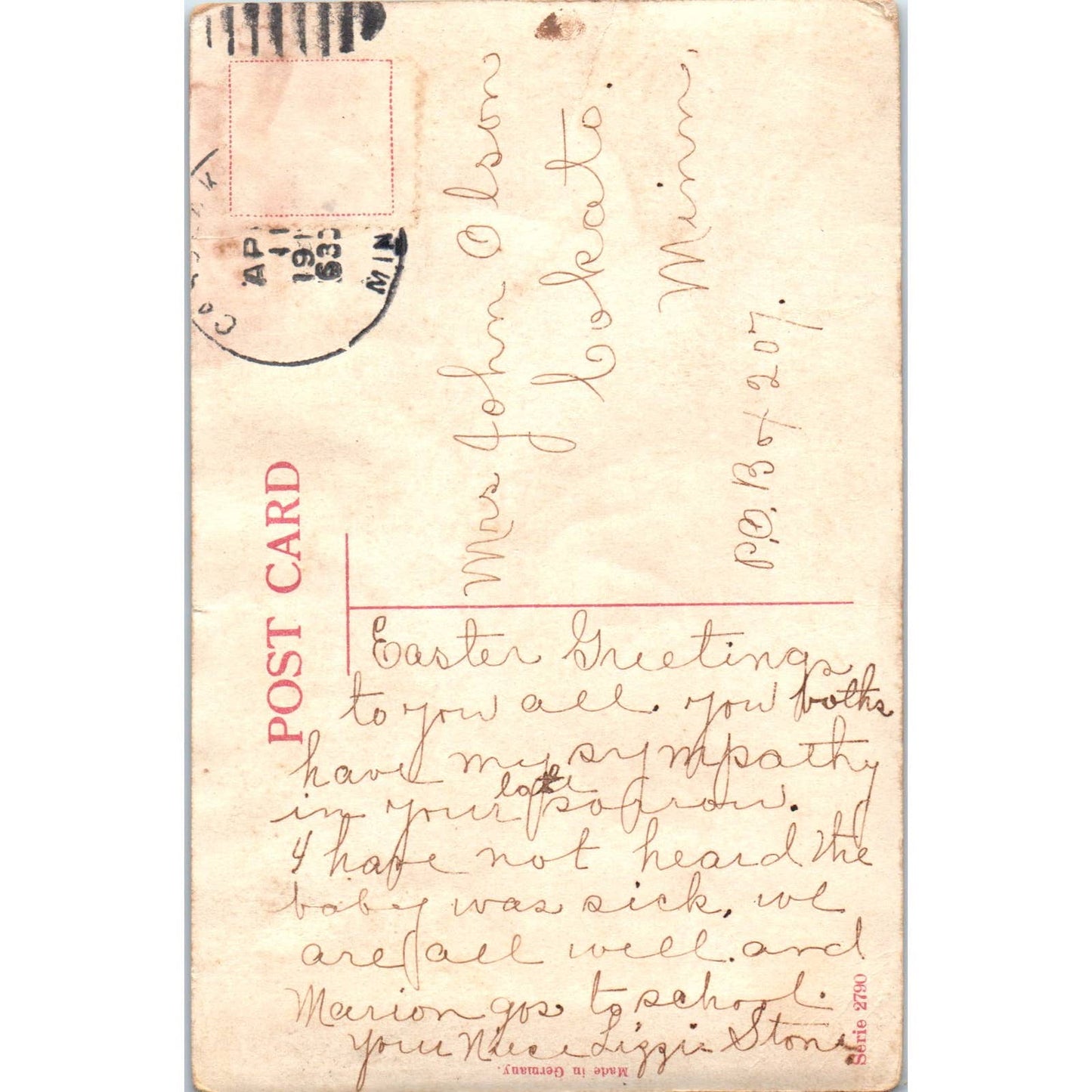 c1910 Postcard Easter Bunny Color Photograph Germany EA3