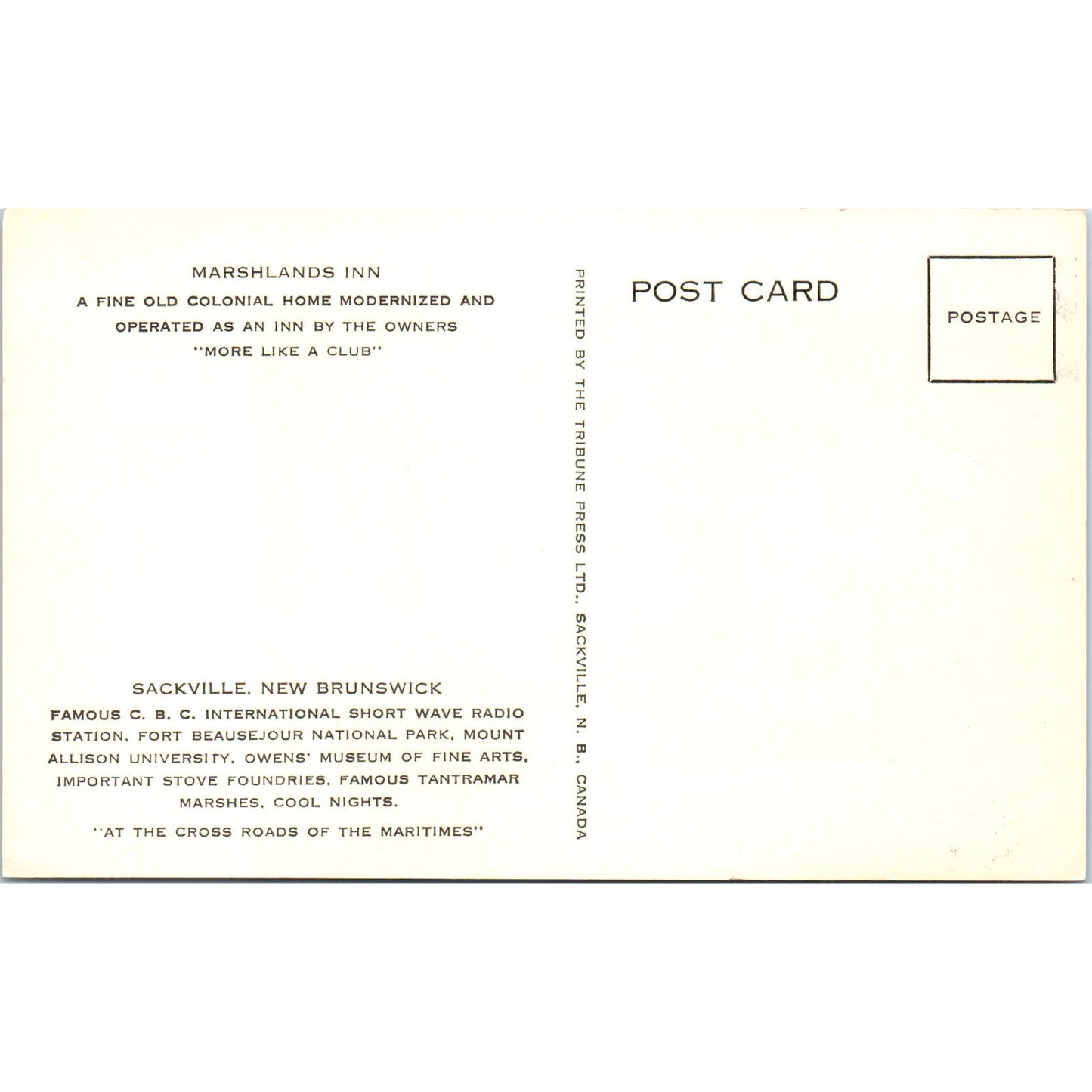 Marshland Inn Sackville New Brunswick - Original Postcard P3-4
