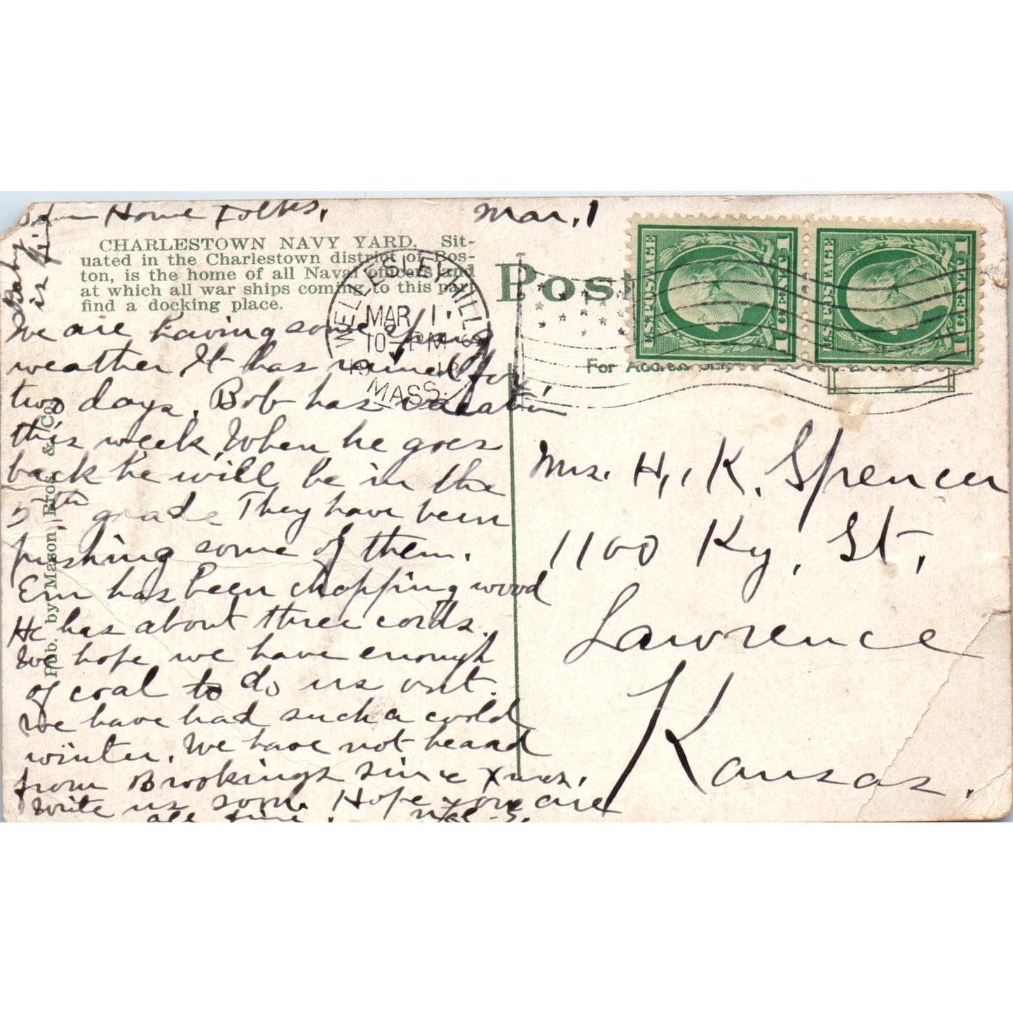 Dry Dock Charlestown Mass Navy Yard Original Postcard P3-3