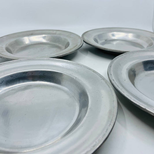 Set 4 York Metalcrafters Colonial Pewter Shallow Soup Salad Bowl Plates 9” TC9