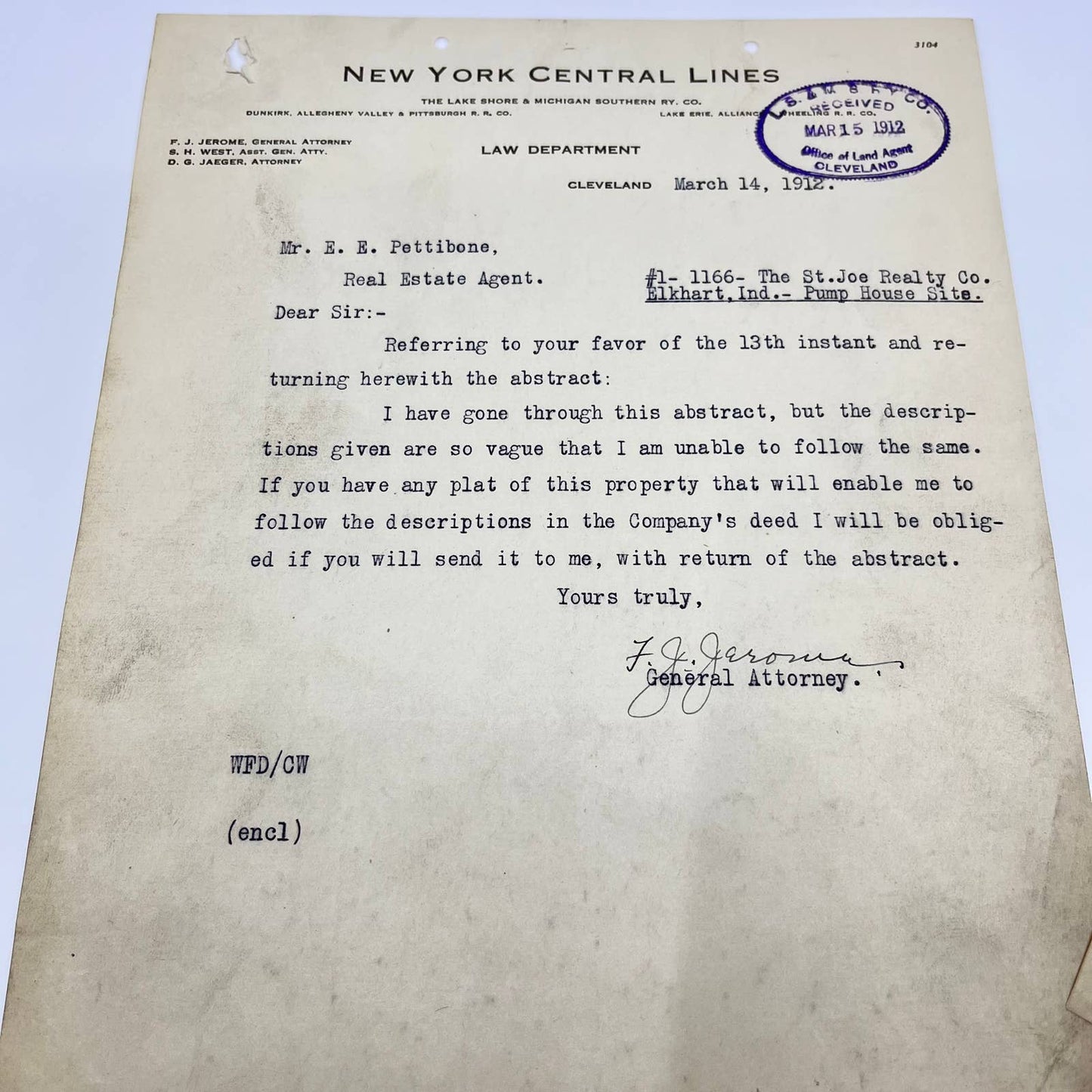 1912 The New York Central Lines Railroad RR Law Department Memo Lot of 2 AB1