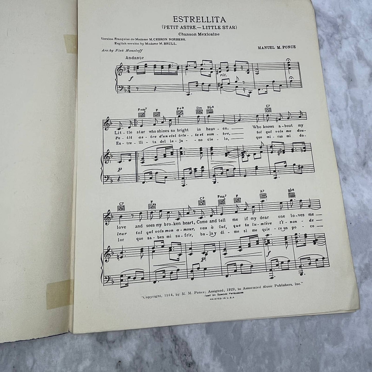 Estrellita Manuel M. Ponce M. Brull M. Cebron Norbens 1929 Sheet Music TK2-SM4