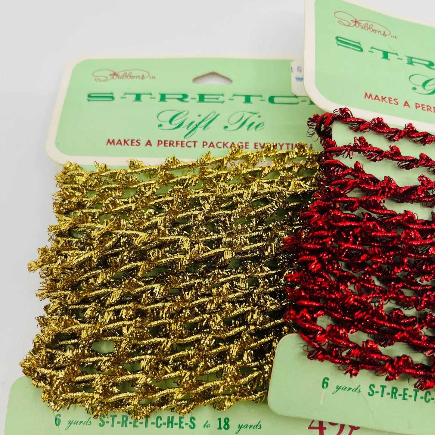 Vintage Christmas Stribbons Stretch Gift Tie Ribbon Wrap Metallic Lot of 3 TA7