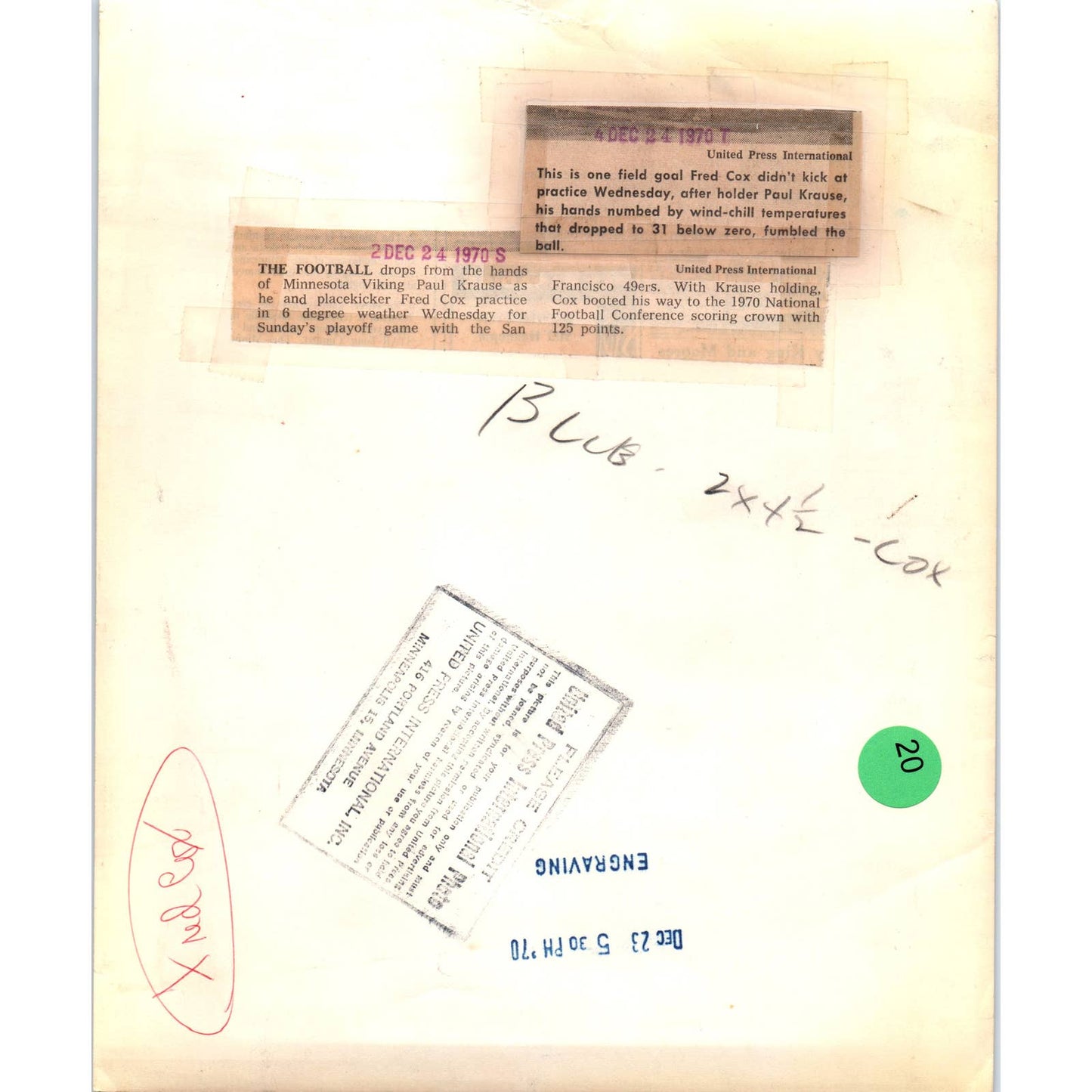 1970 Press Photo Football Minnesota Vikings Paul Krause Fred Cox 8x10" TK2-FP