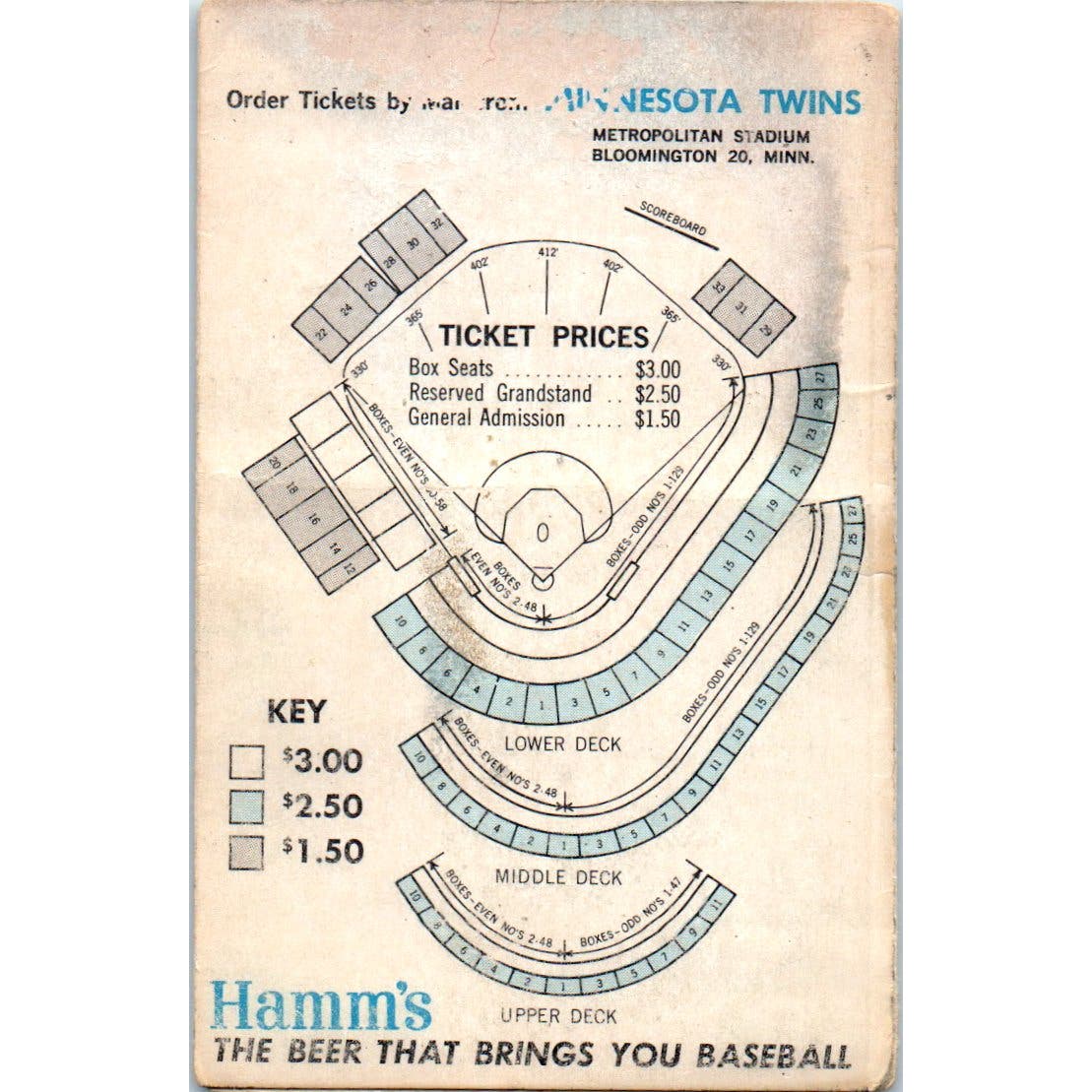 1964 Minnesota Twins Baseball Bear Hamms Pocket TV Schedule TK1-P3
