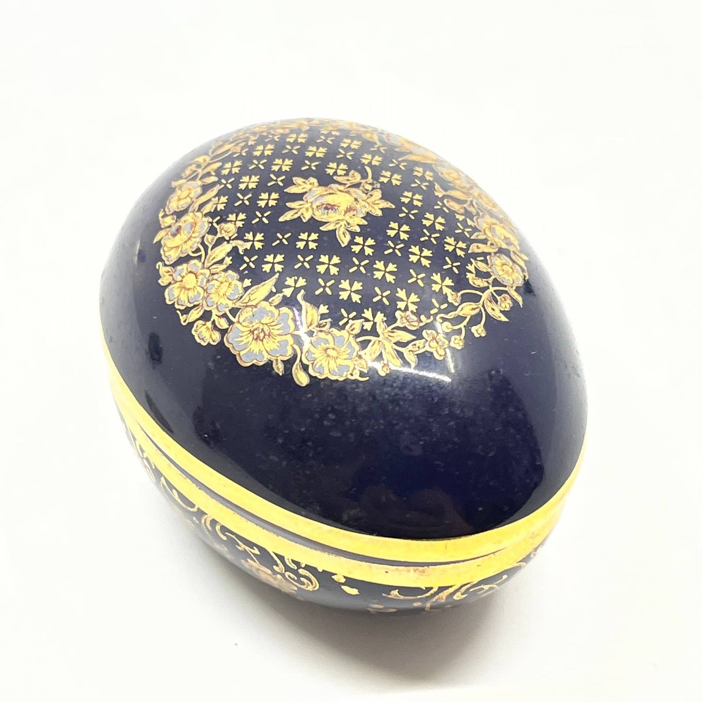 Vintage Limoges Castel Porcelain Egg Trinket Box - 22K Gold - France SD7