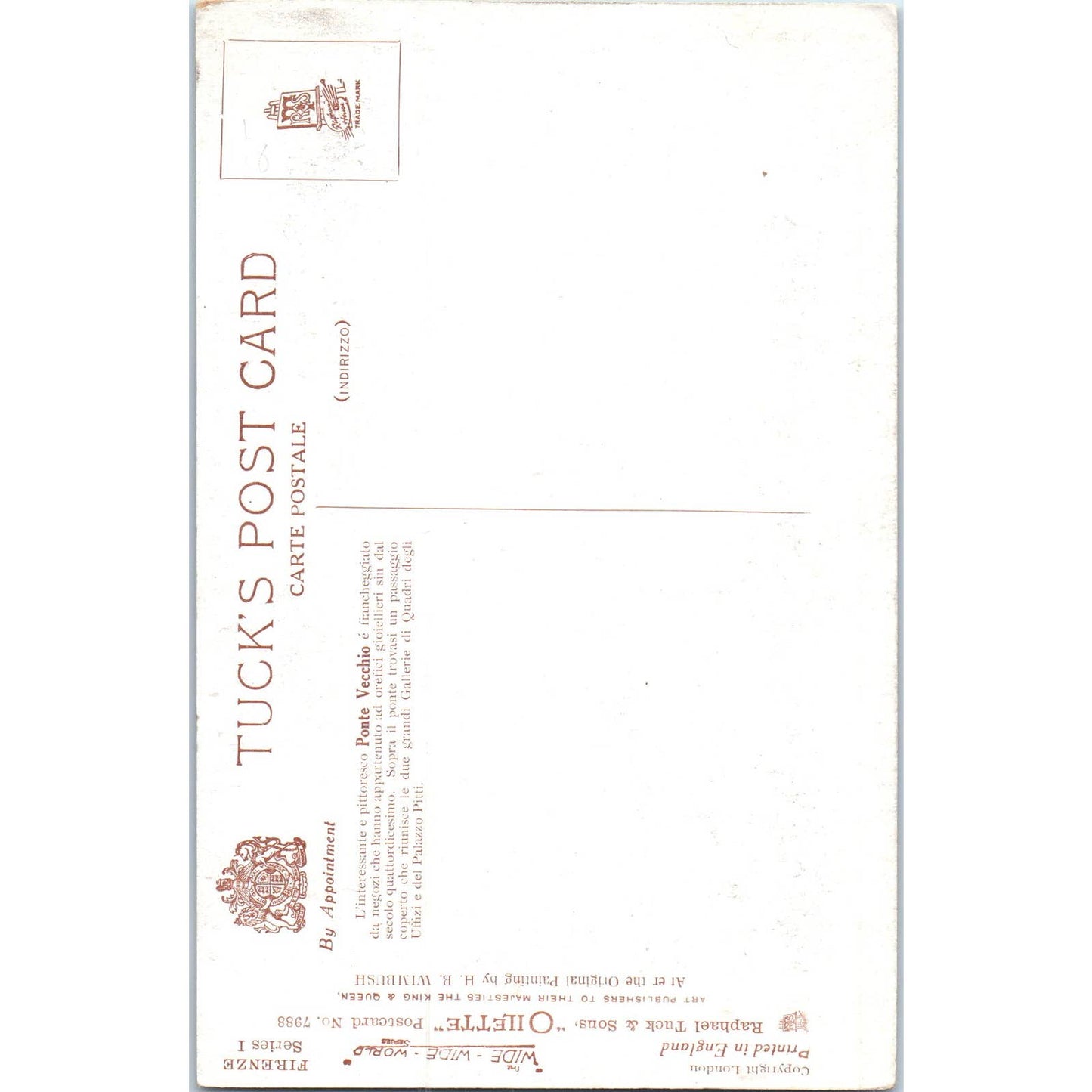 Firenze Ponte Vecchio Raphael Tuck Oilette Original Postcard TK1-P17