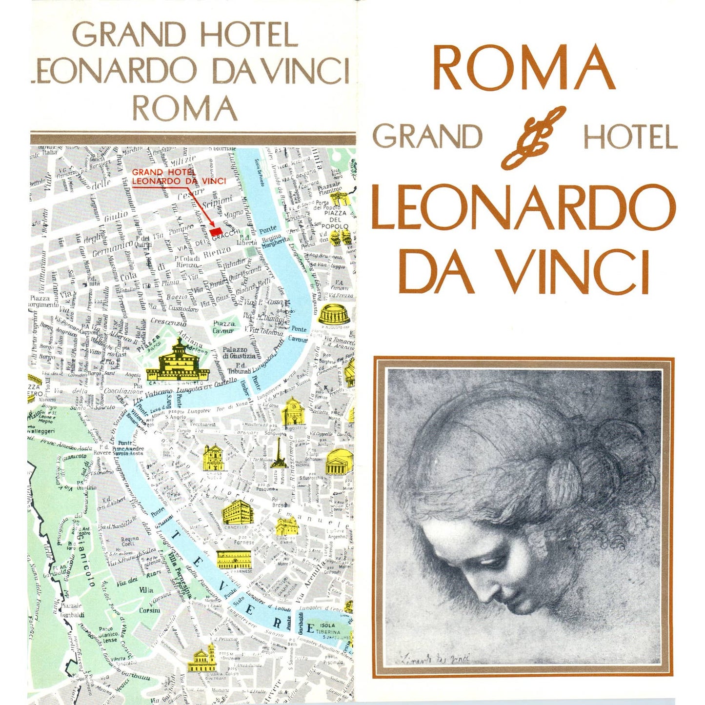 Vintage Italy Roma Grand Hotel Leonardo Da Vinci Fold Out Travel Brochure AD7