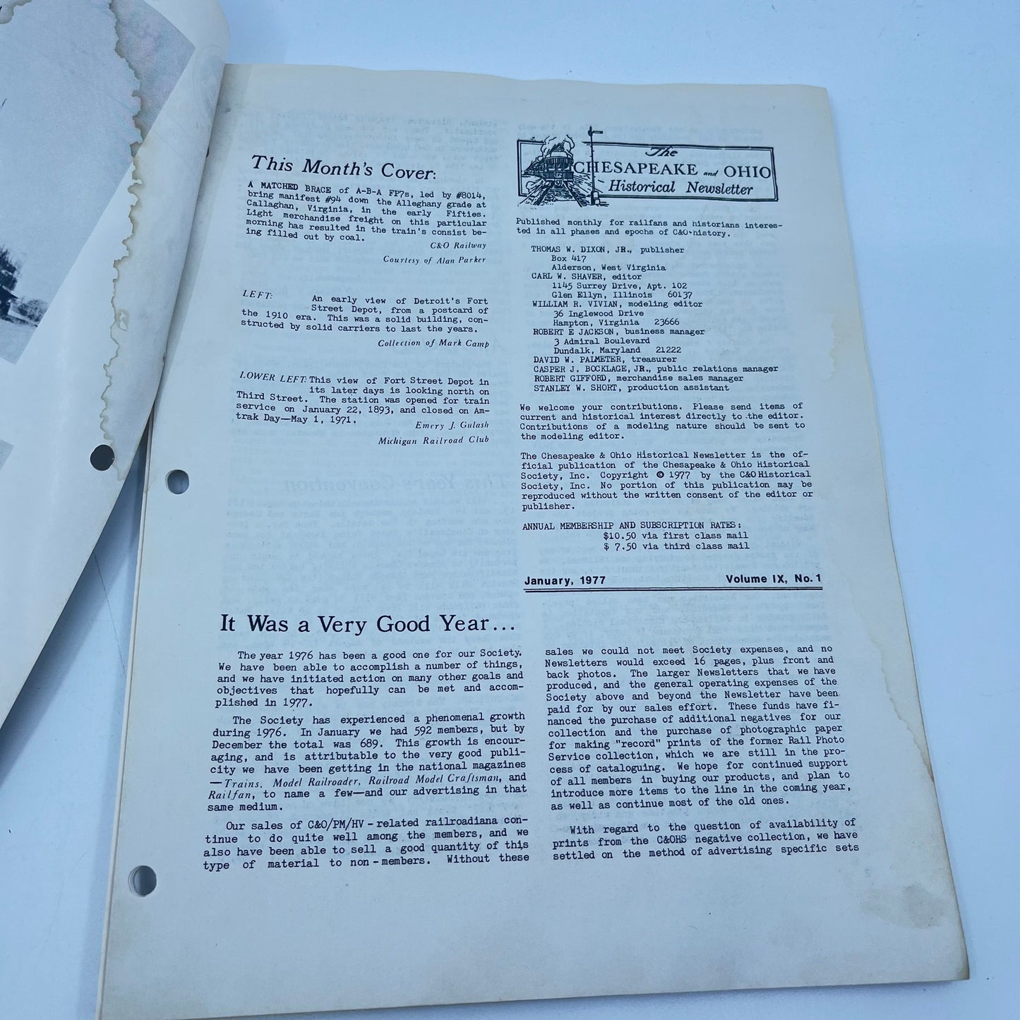 1977 Jan Chesapeake and Ohio Historical Newsletter C&O RR Thomas Dixon WV M1-2