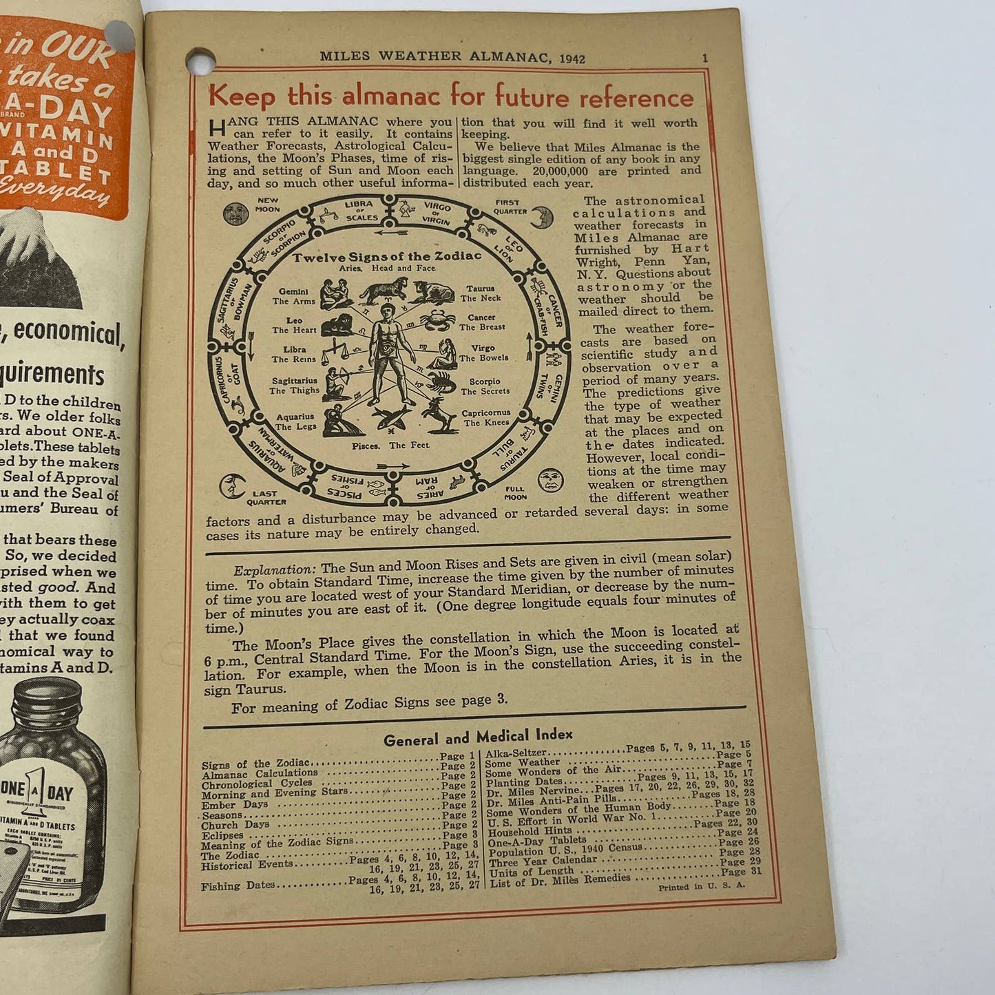 1942 Dr. Miles Almanac And Hand Book Nervine Quack Medicine Elkhart IN TG6