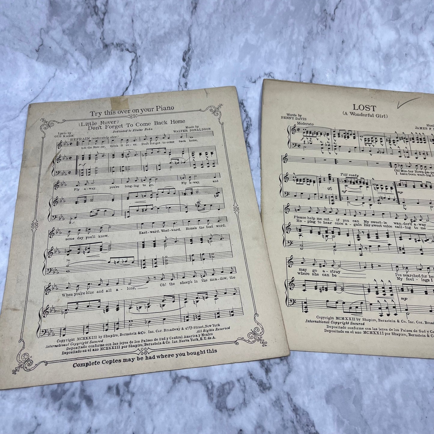 Vintage Sheet Music Lost A Wonderful Girl Benny Davis James Handley 1922 V39-4