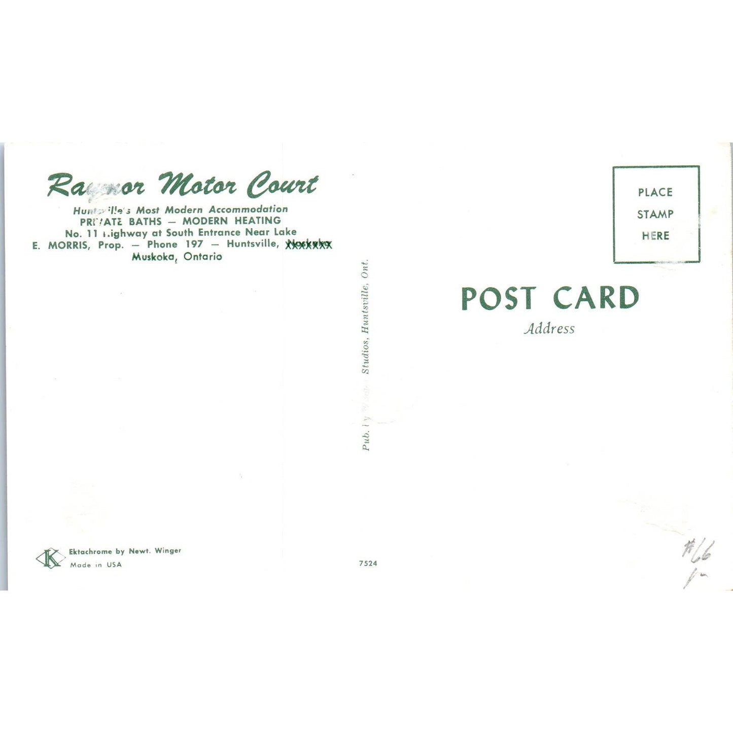 Raynor Motor Court E. Morris Muskoka Ontario Original Postcard TK1-P12
