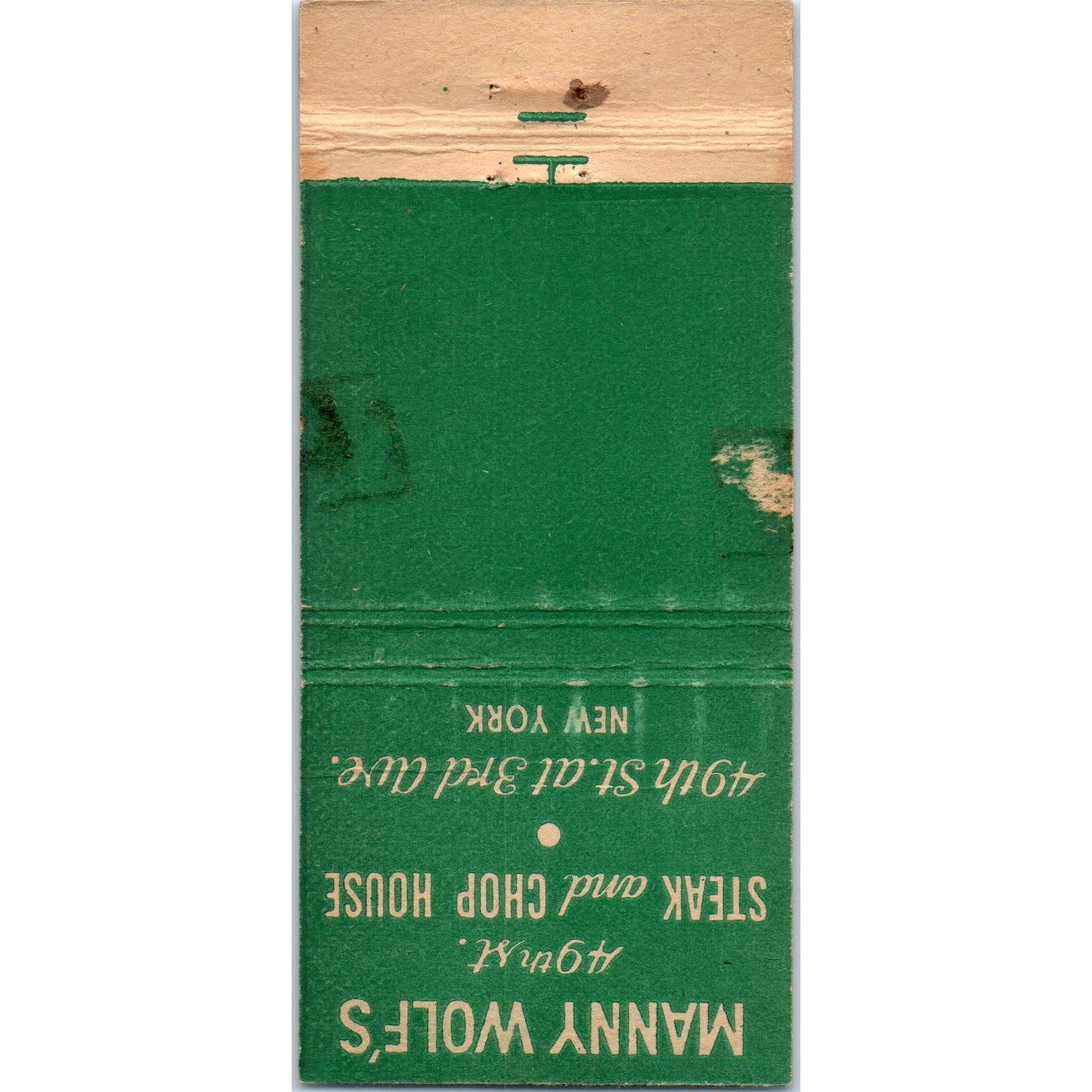 Manny Wolf's Steak & Chop House 3rd Ave NY Advertising Matchbook Cover MM9-7