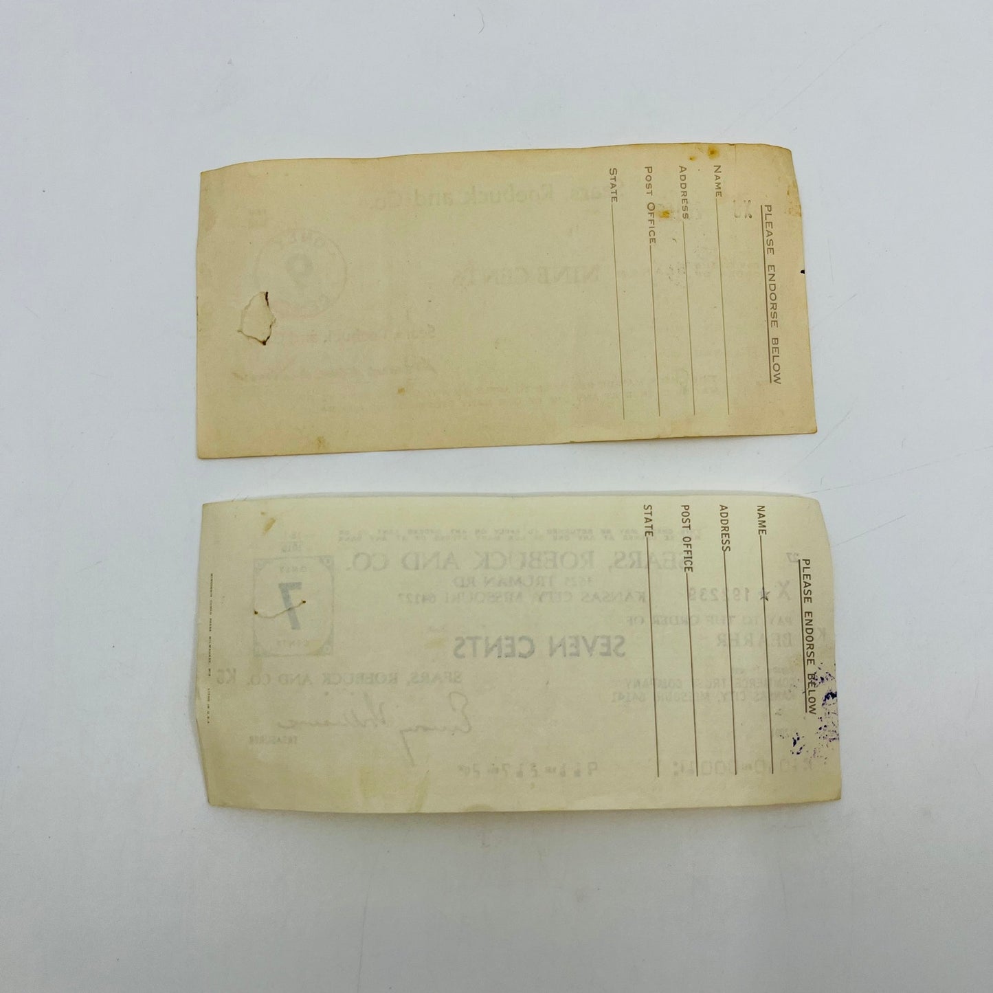Vintage Set of 2 Sears, Roebuck and Co. Bank Checks AH9-M7
