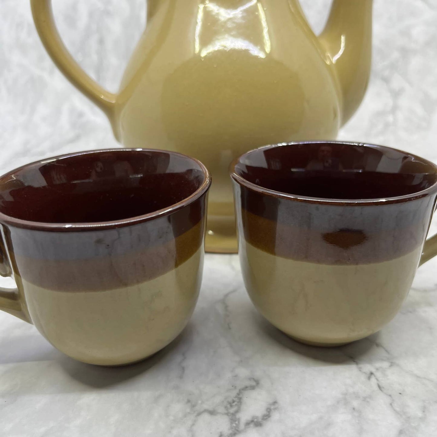 Vintage Retro Coffee Tea Set Brown Stoneware Complete 11pc Set Service For Six