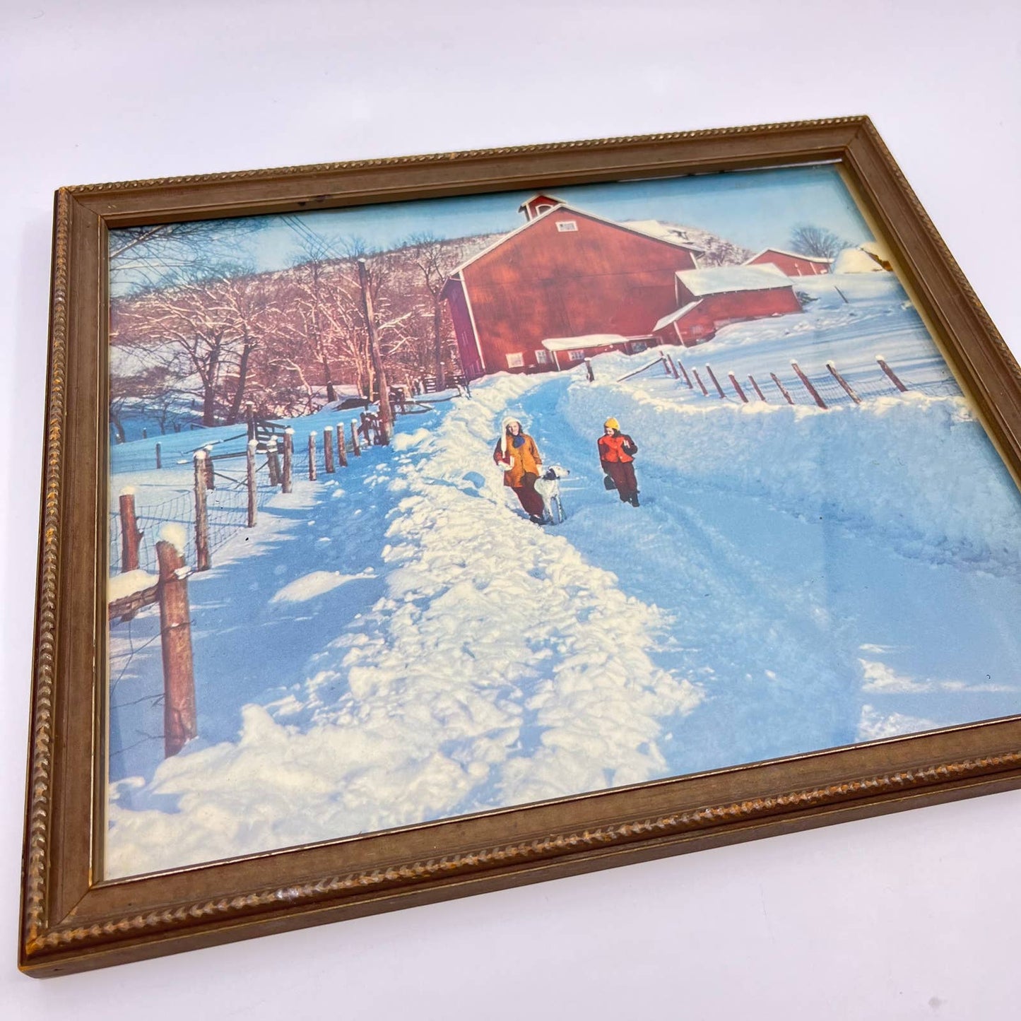 1960s Framed Photograph Print Wisconsin Farmhouse Scene 11x13” TE5