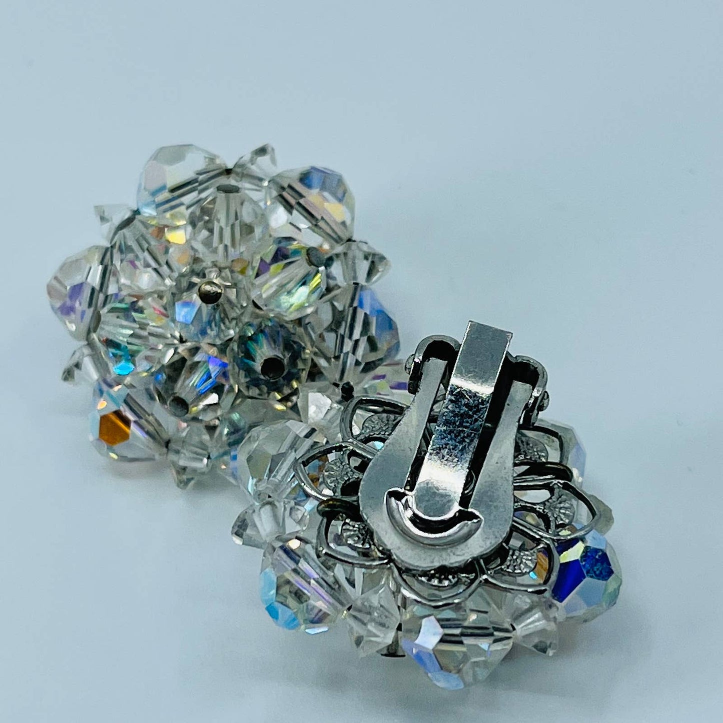 Vintage Opalescent Chunky Acrylic Bead Clip Earrings SB2