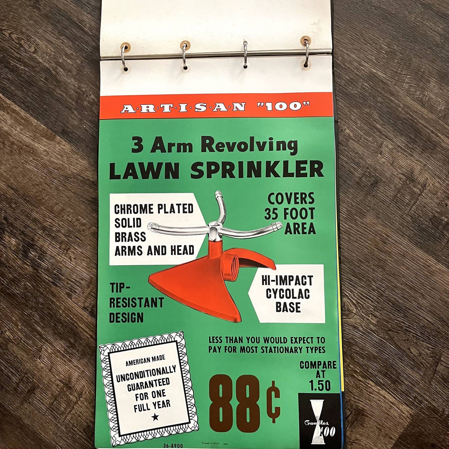 1960 Artisan 3 Arm Sprinkler Gambles 100 Retail Store Display Poster 13.5x20