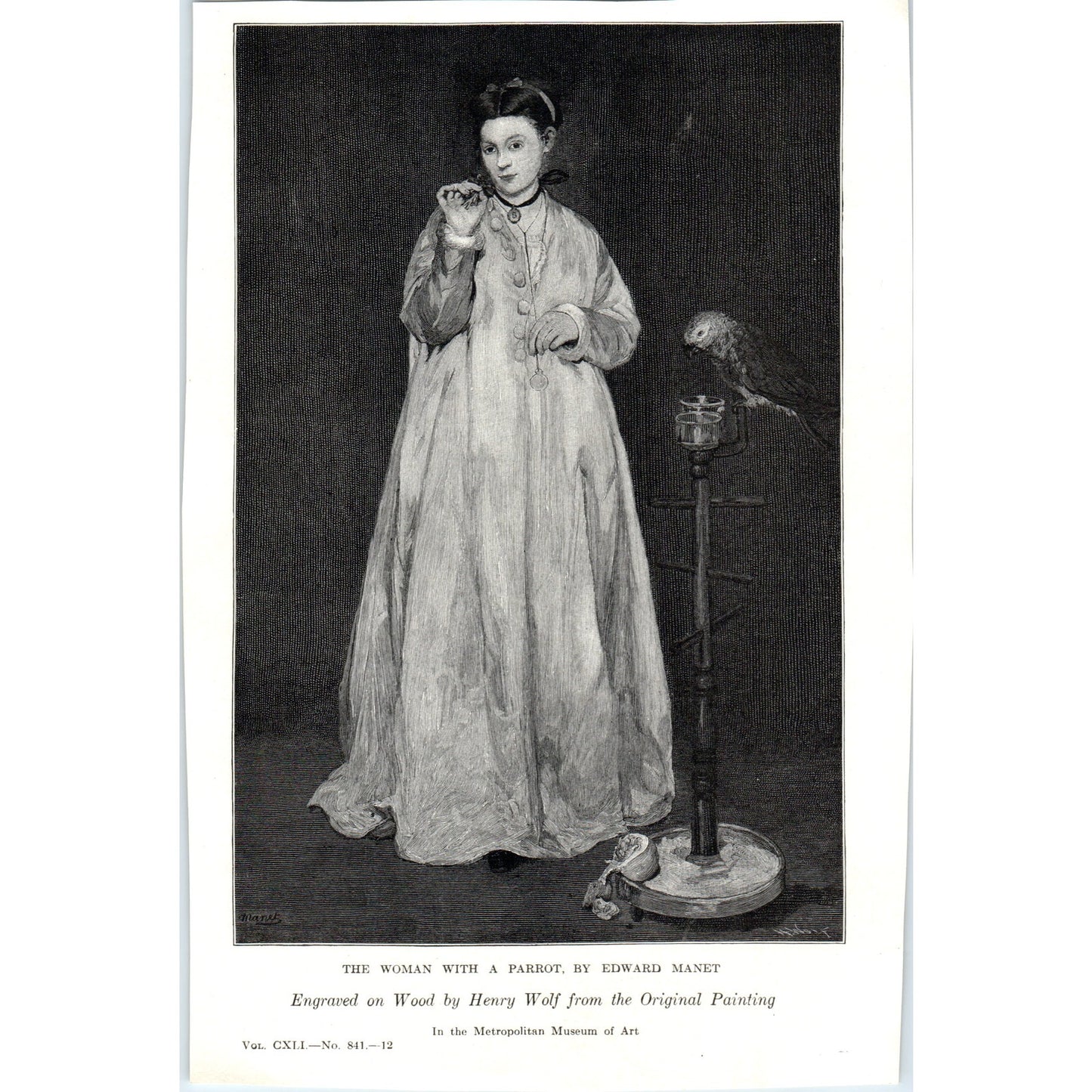 c1920 Harper's Print Lithograph - The Woman With a Parrot Edouard Manet TH2-SF1