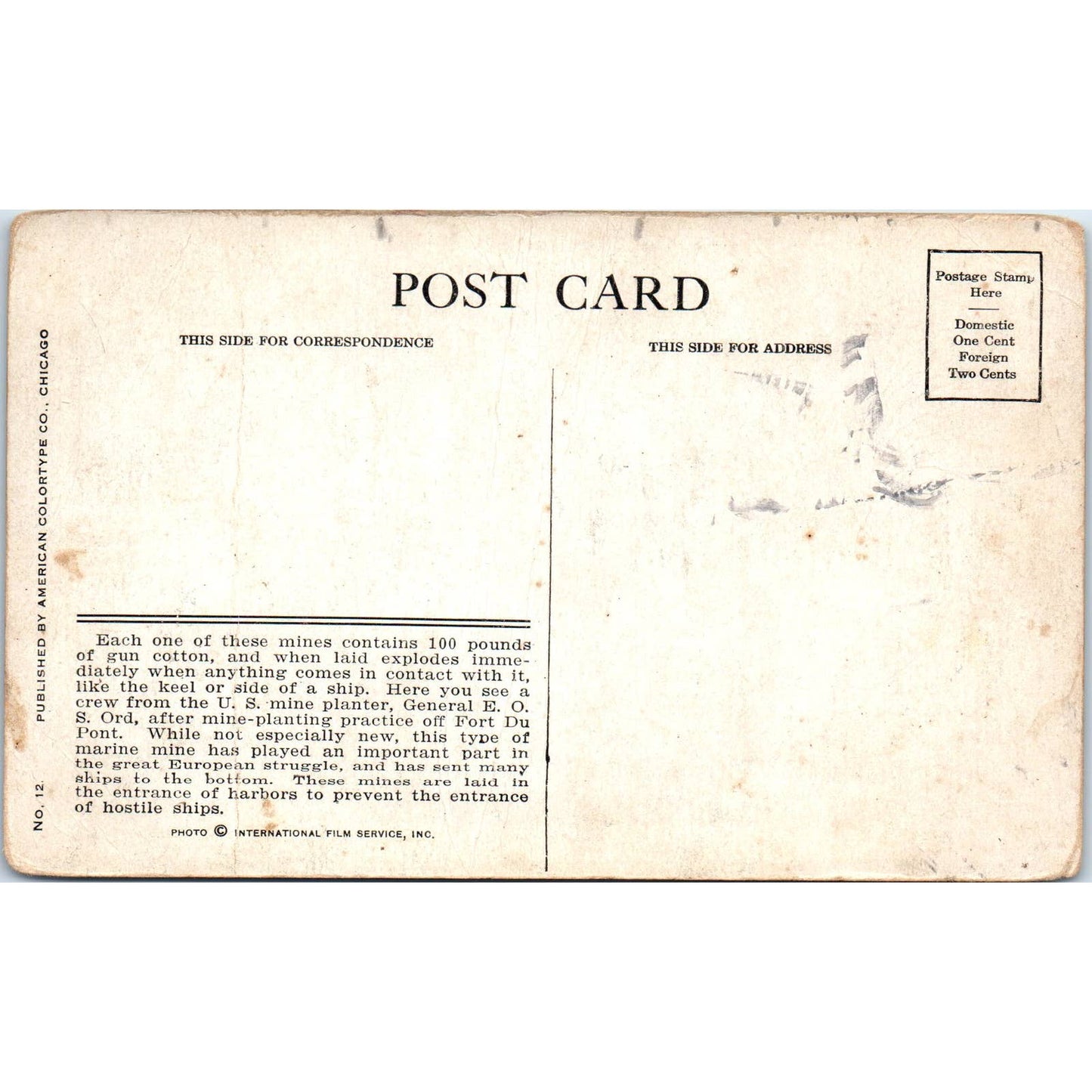 Vtg Postcard US Mine Planter General E.O. Ord. After Practice Fort Du Port EA3