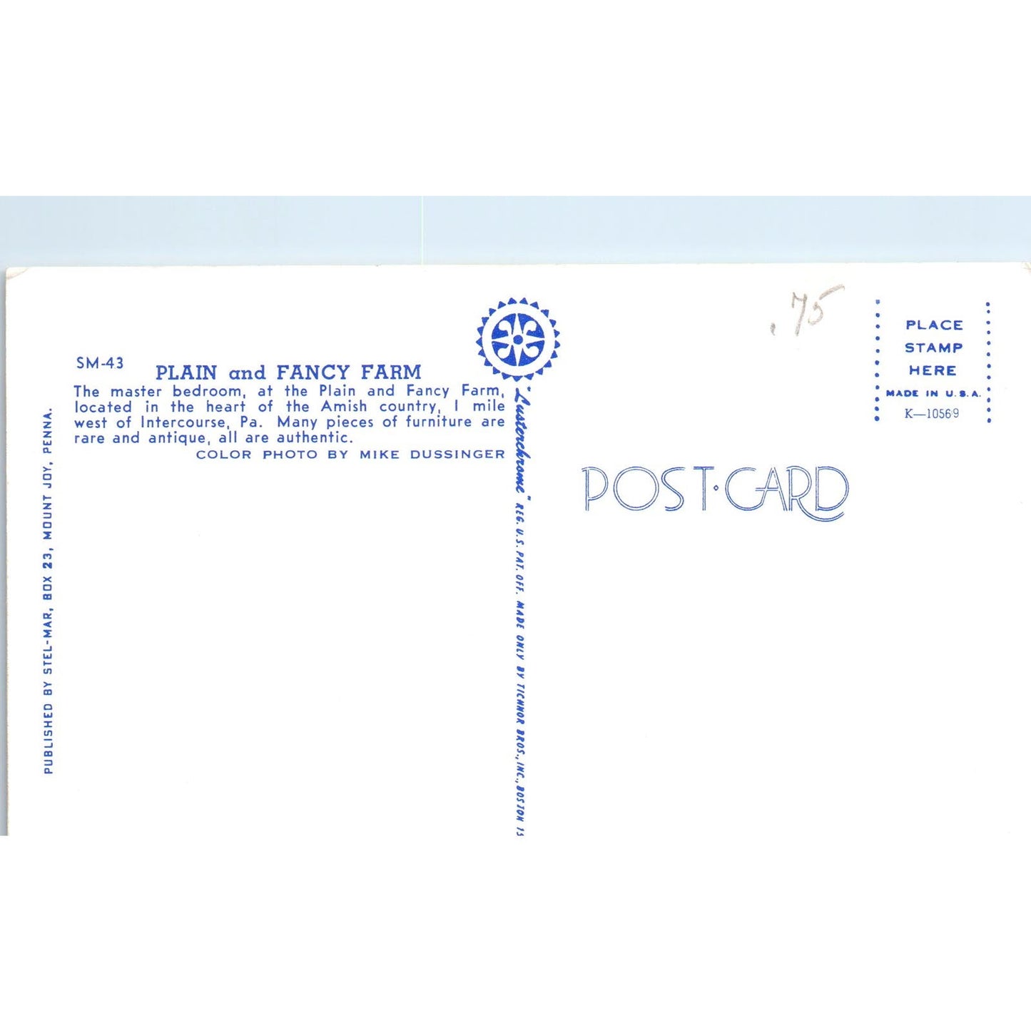 Plain and Fancy Farm Bedroom Amish Country Intercourse PA Original Postcard PB5
