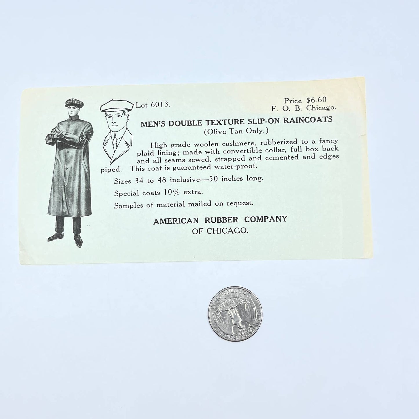 Antique Ad Leaflet Men’s Raincoats American Rubber Company of Chicago IL AC2